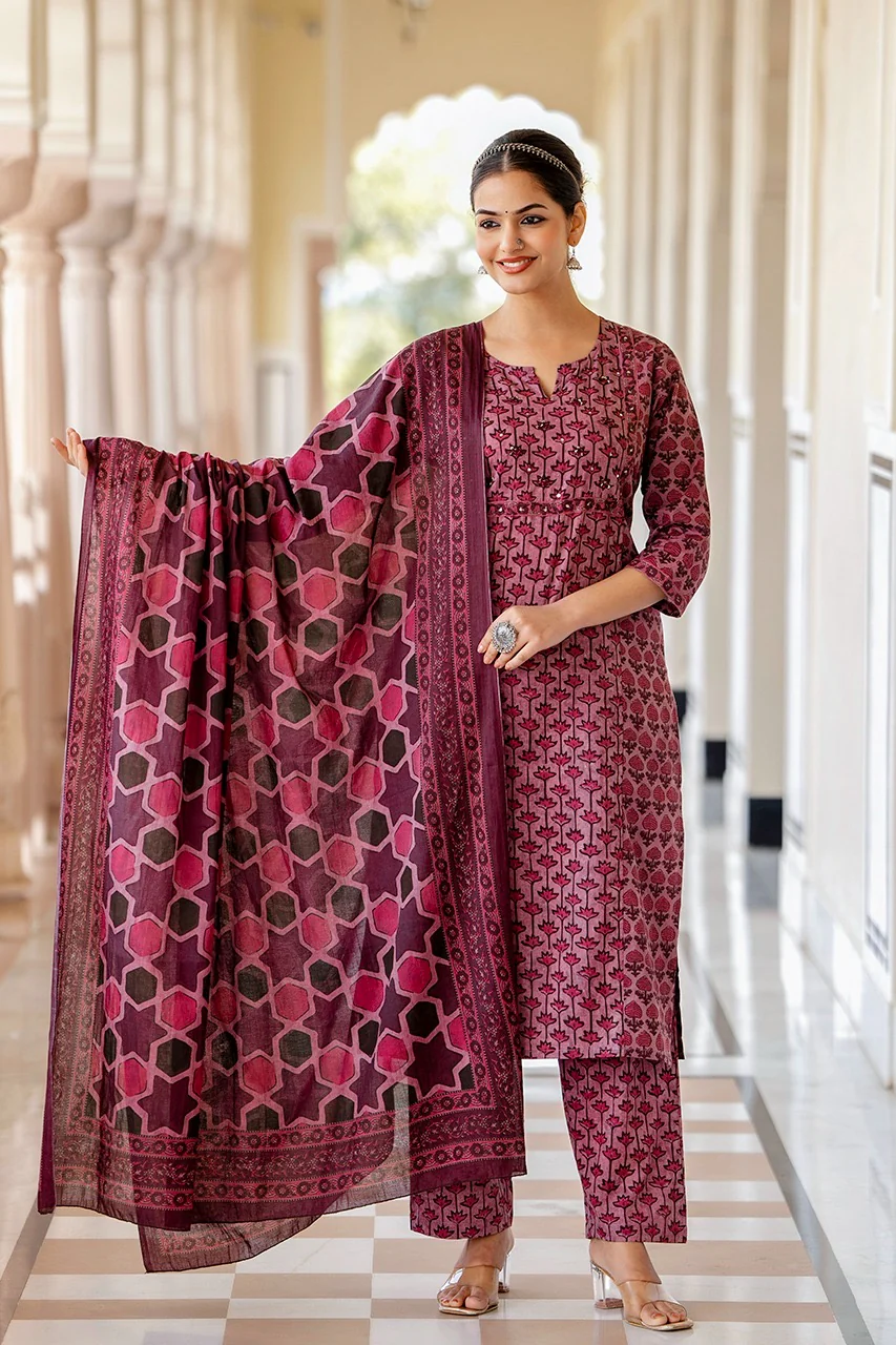 Anamika Cotton Ajrakh print Straight pant Set - Image 3