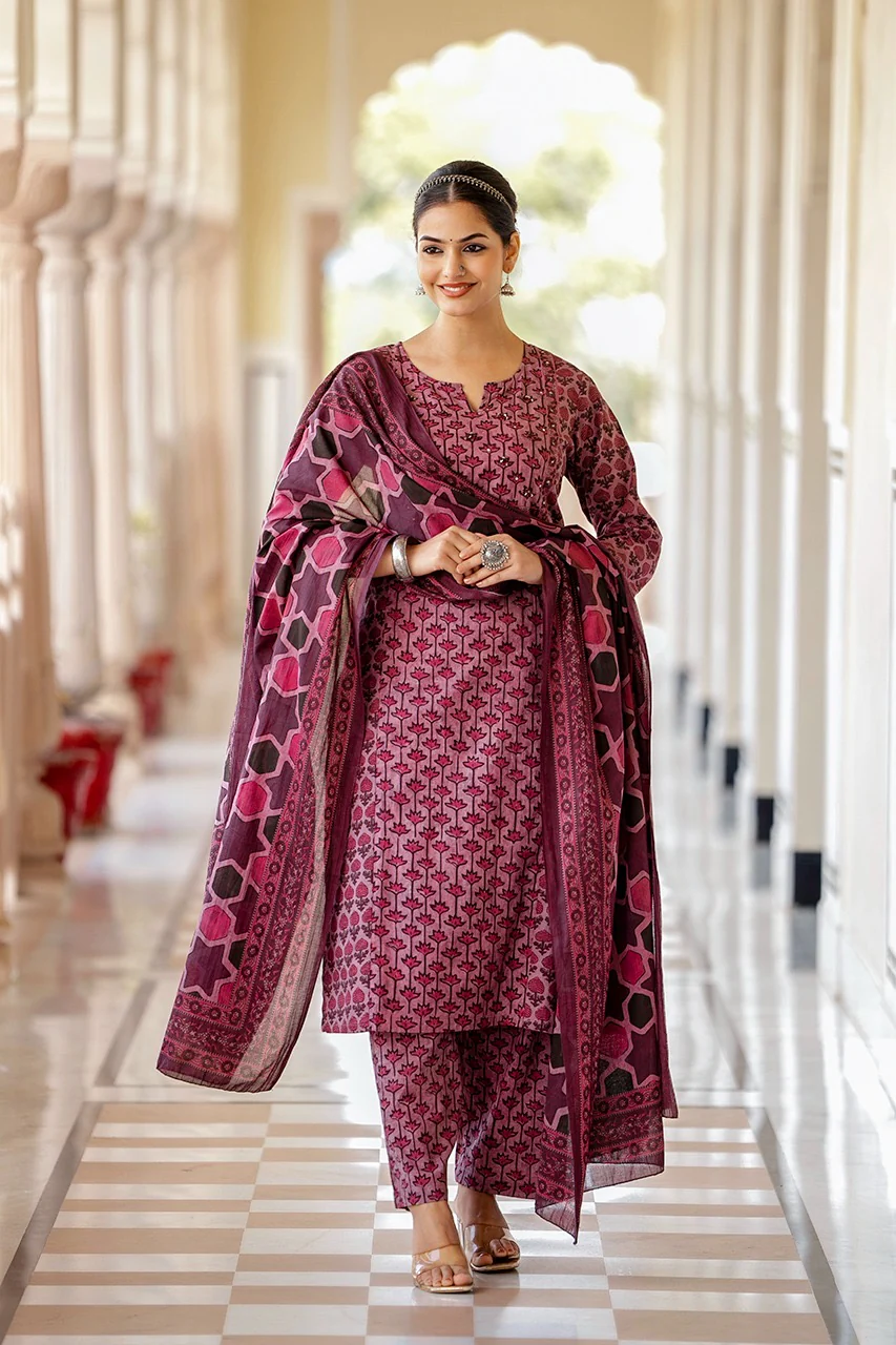 Anamika Cotton Ajrakh print Straight pant Set - Image 6