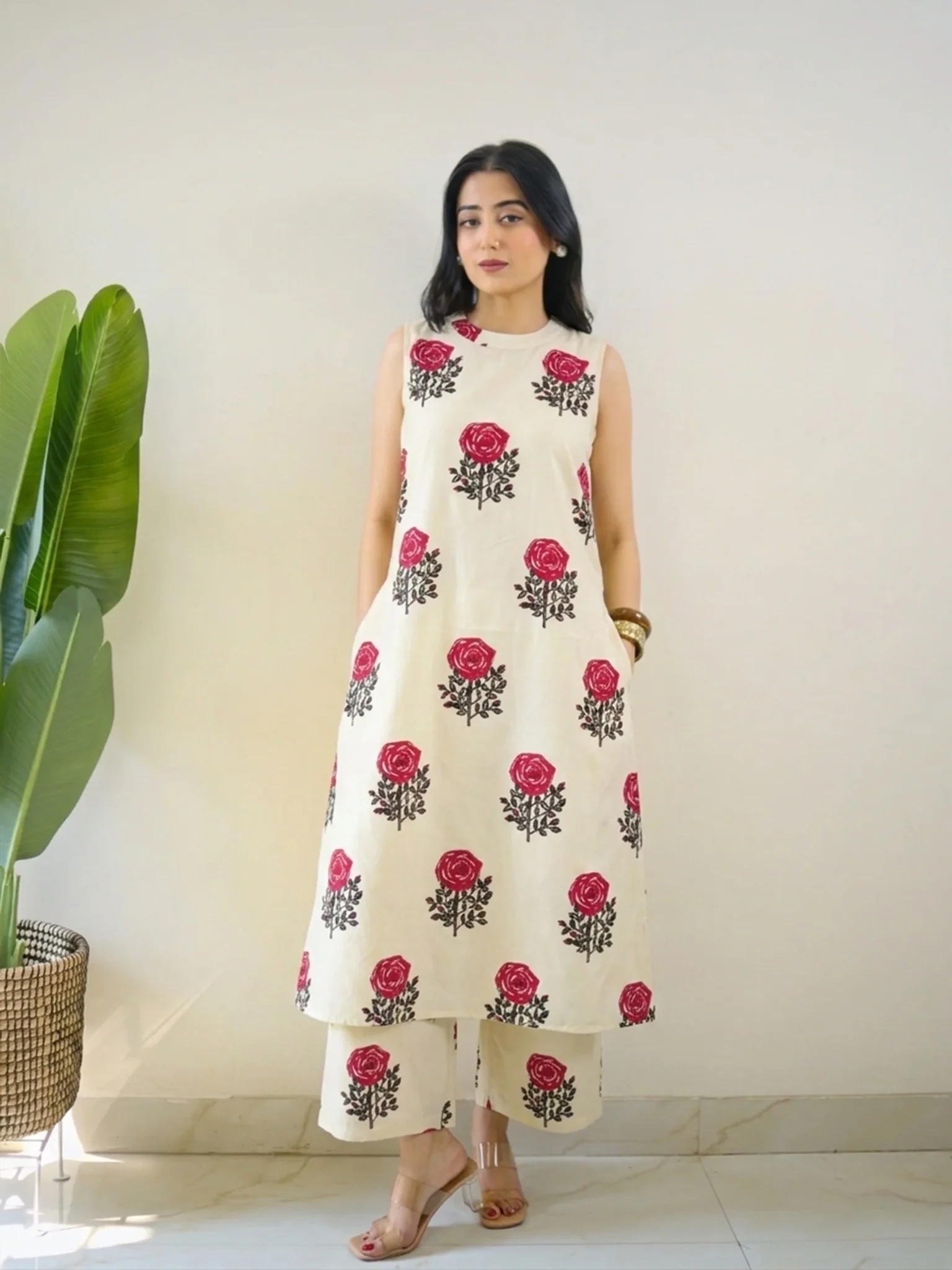 Anya White Floral Rayon A-line Coord Set - Image 2