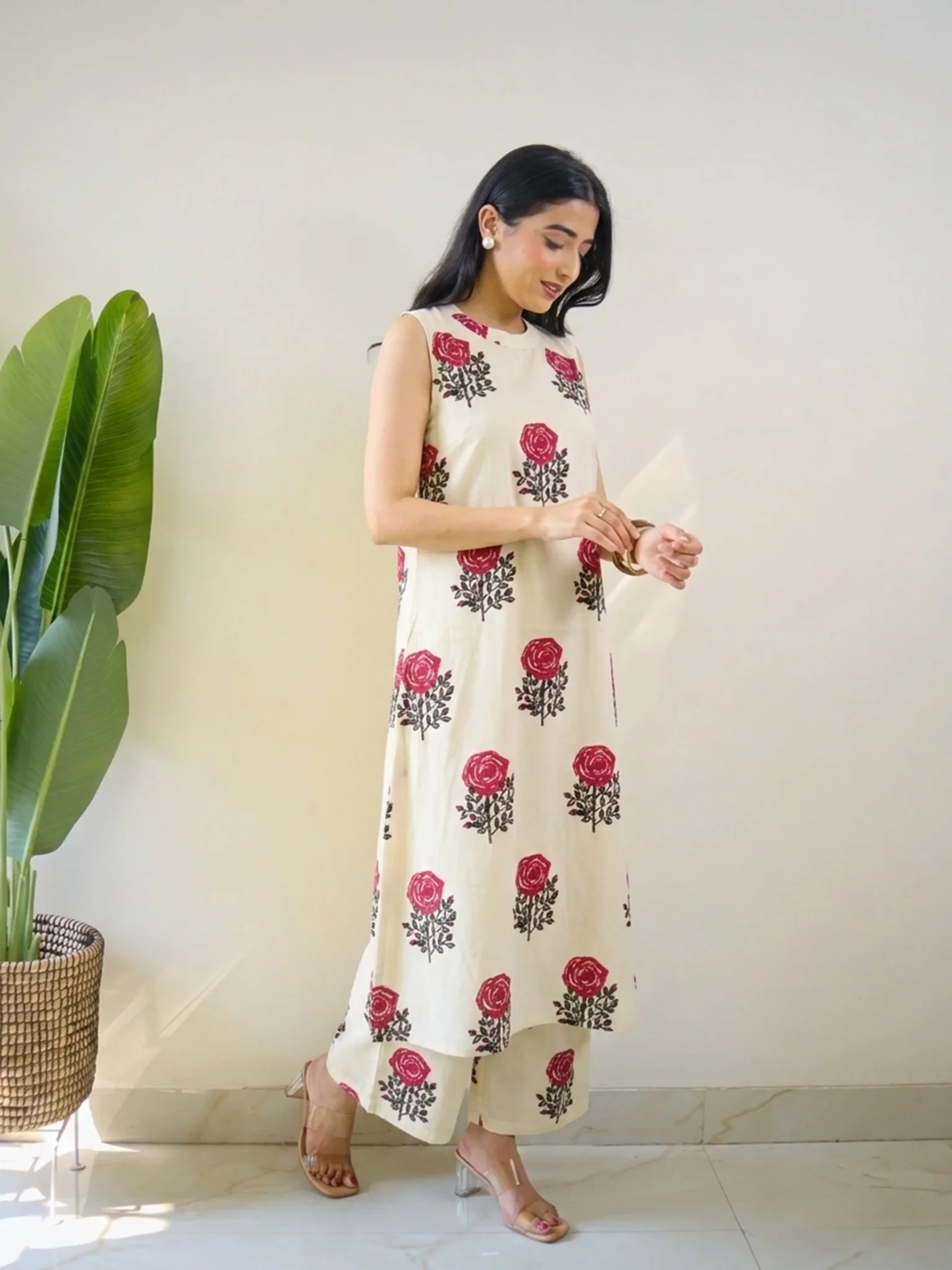 Anya White Floral Rayon A-line Coord Set - Image 3