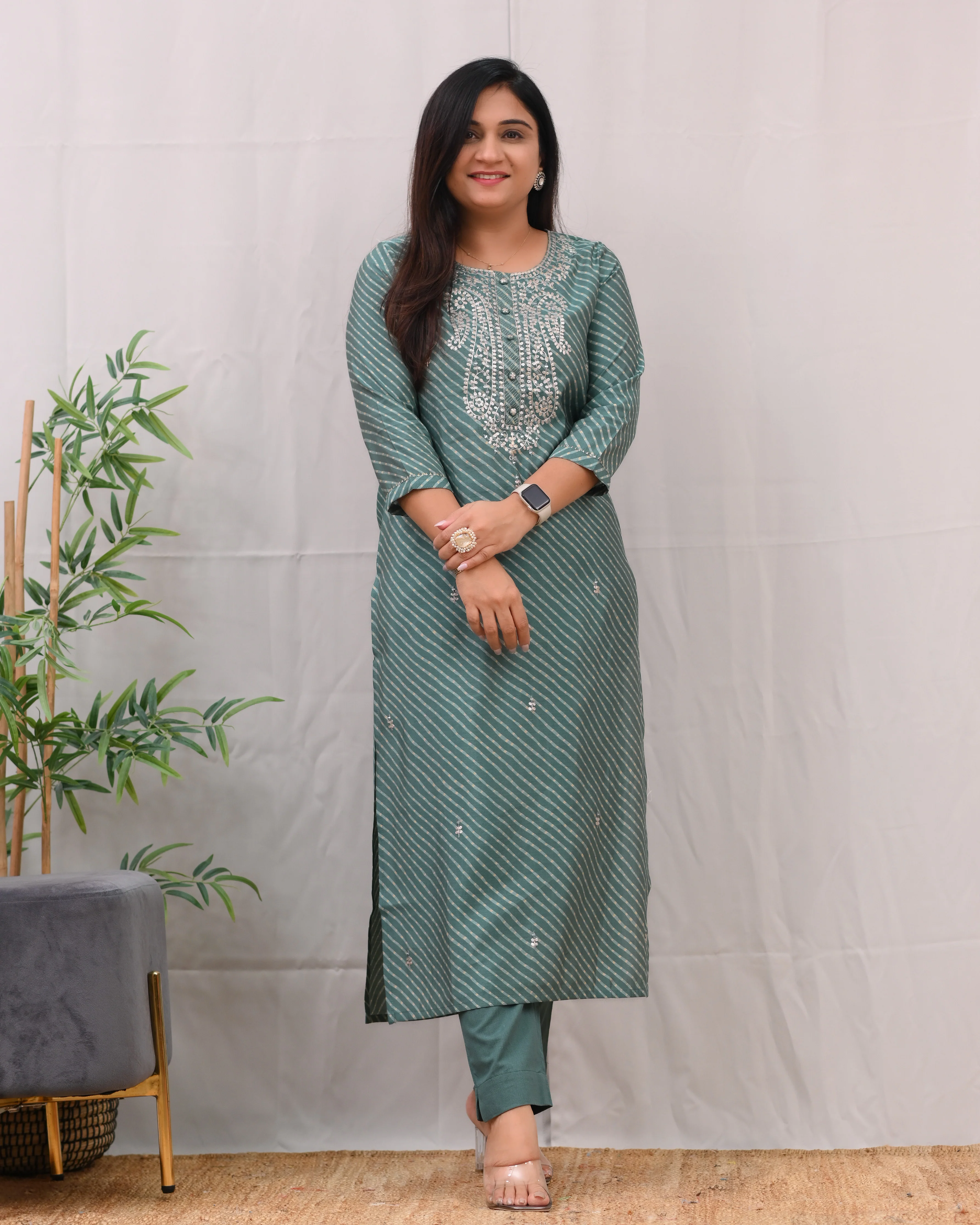 Ashika Muslin Leheriya Embroidered Pant Set - Image 7
