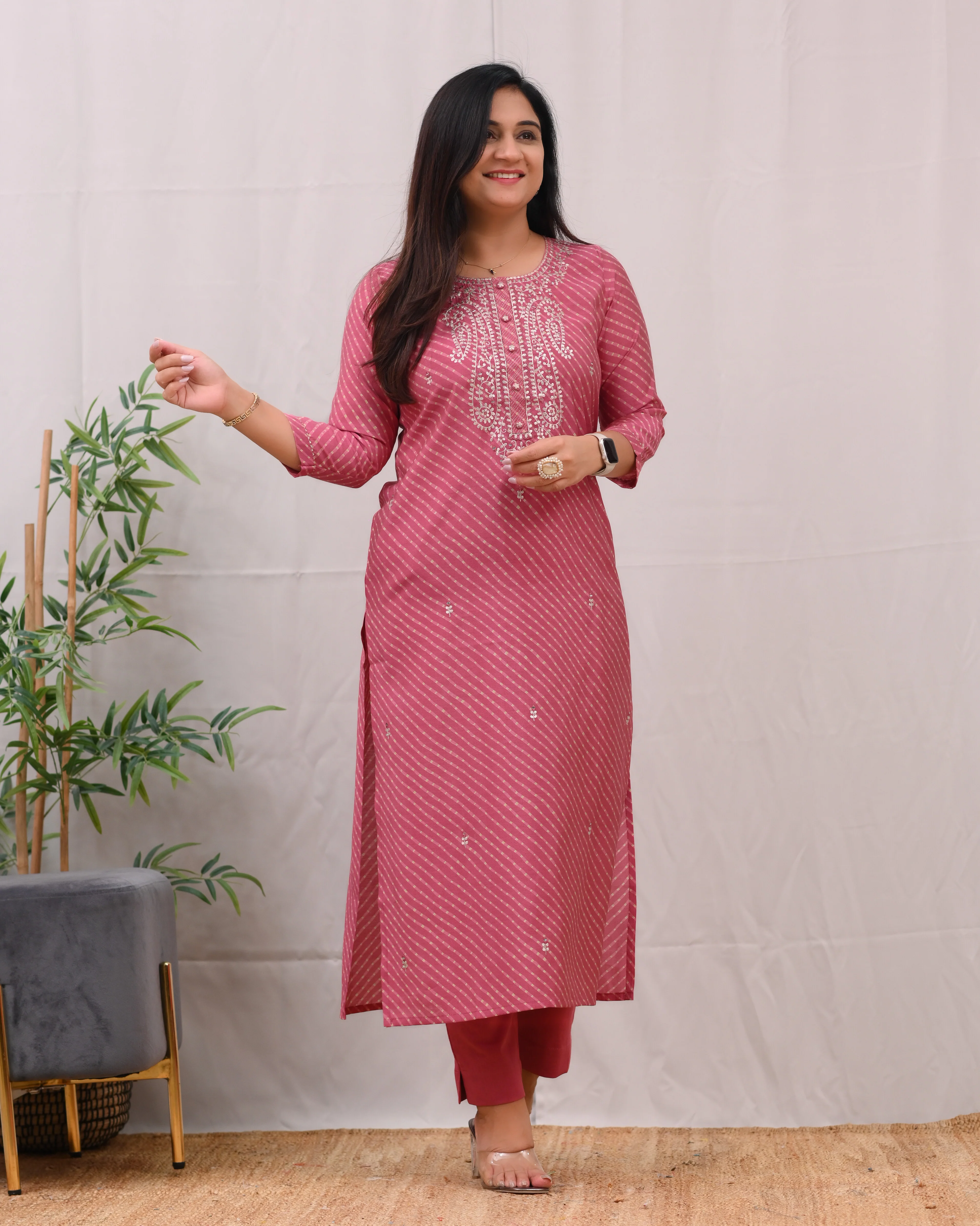 Ashika Muslin Leheriya Embroidered Pant Set - Image 8