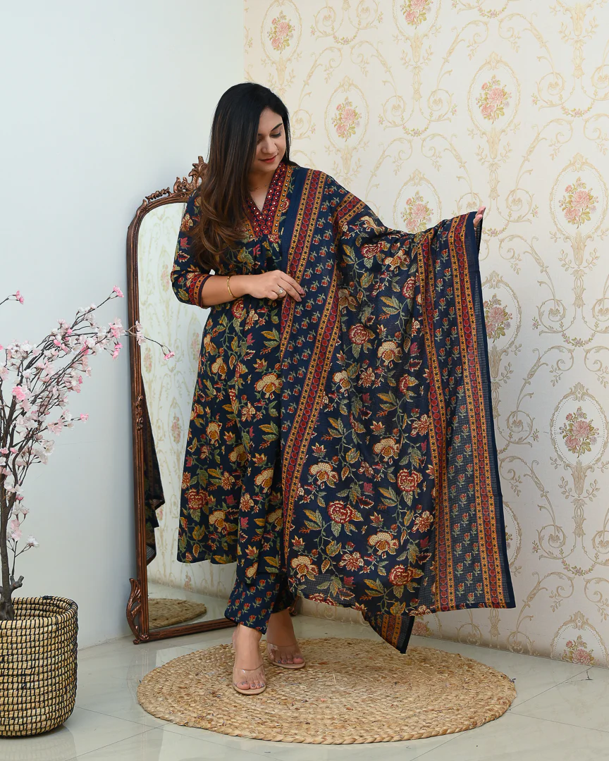 Azah Cotton Floral A-line Pant Set - Image 10