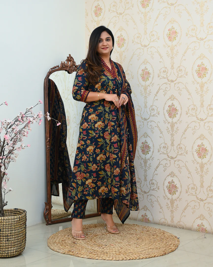 Azah Cotton Floral A-line Pant Set - Image 12