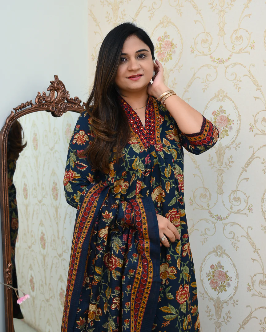 Azah Cotton Floral A-line Pant Set - Image 13