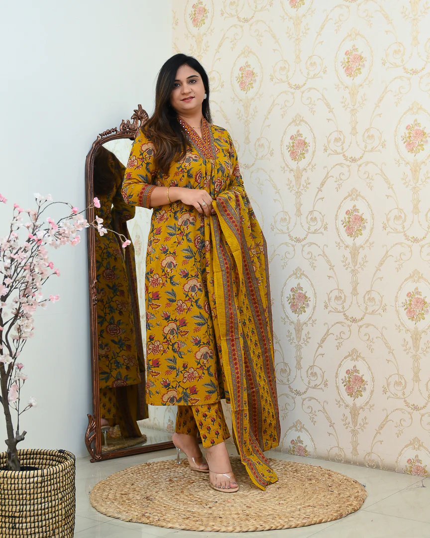 Azah Cotton Floral A-line Pant Set - Image 17