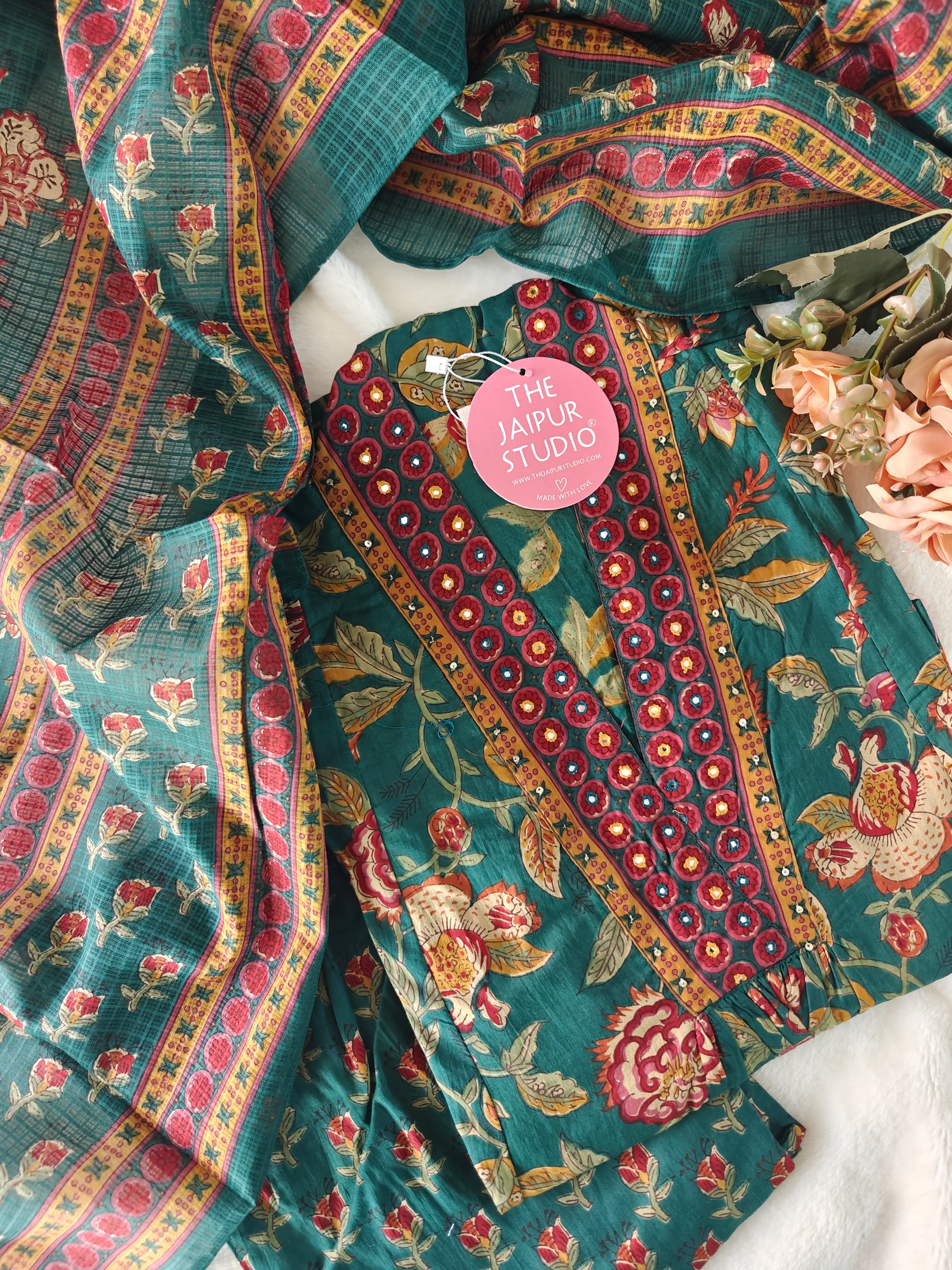 Azah Cotton Floral A-line Pant Set - Image 19