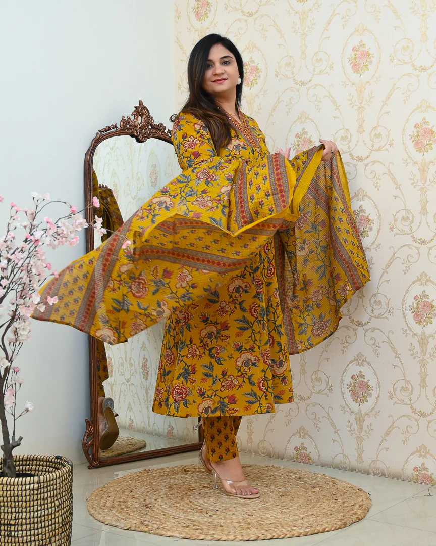Azah Cotton Floral A-line Pant Set - Image 3