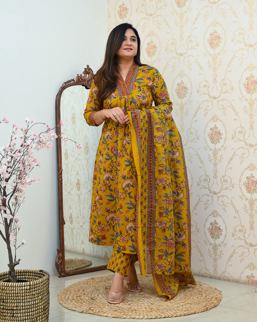 Azah Cotton Floral A-line Pant Set - Image 6