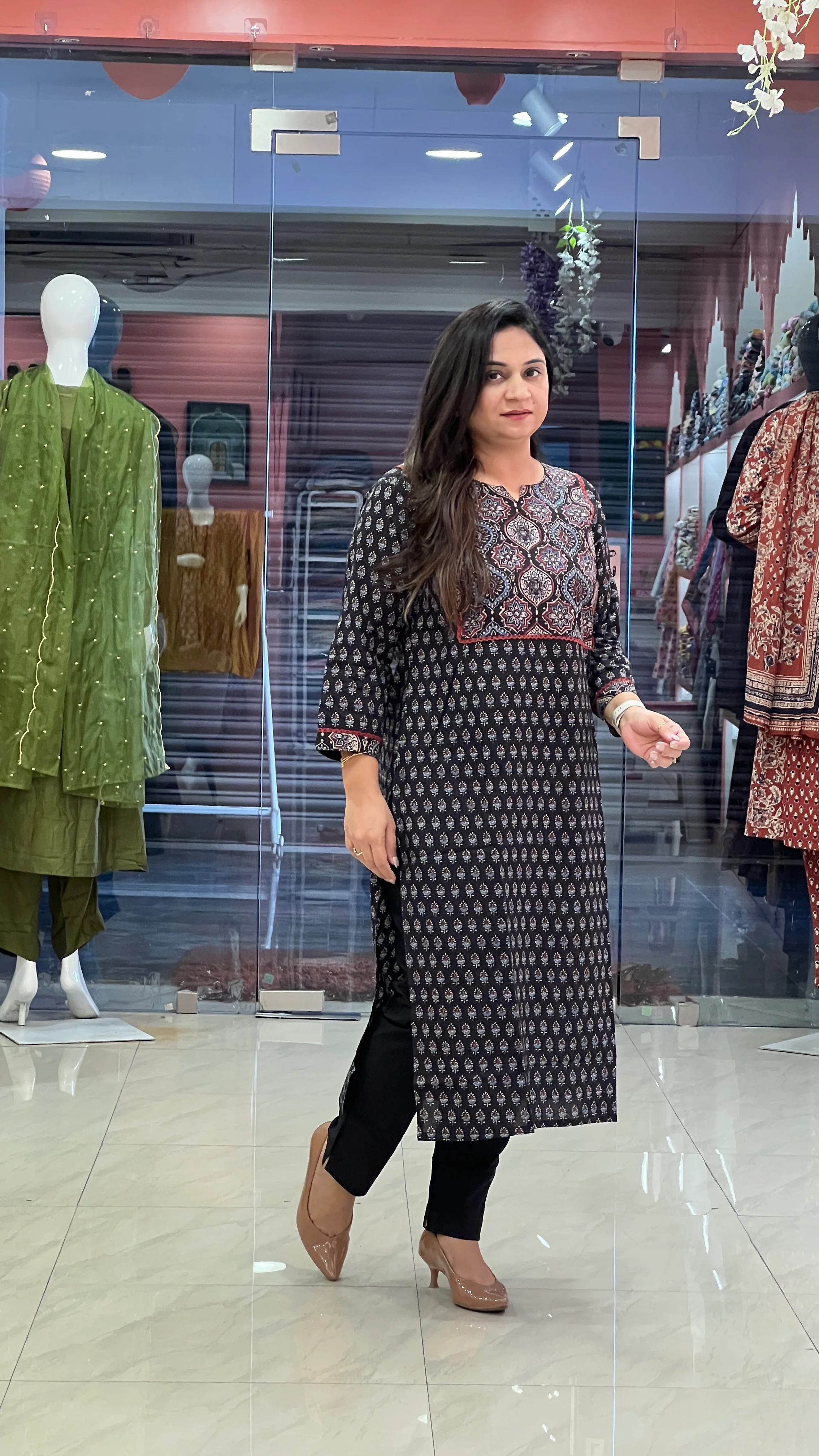 Black Ajrakh Cotton Casual Straight Kurta