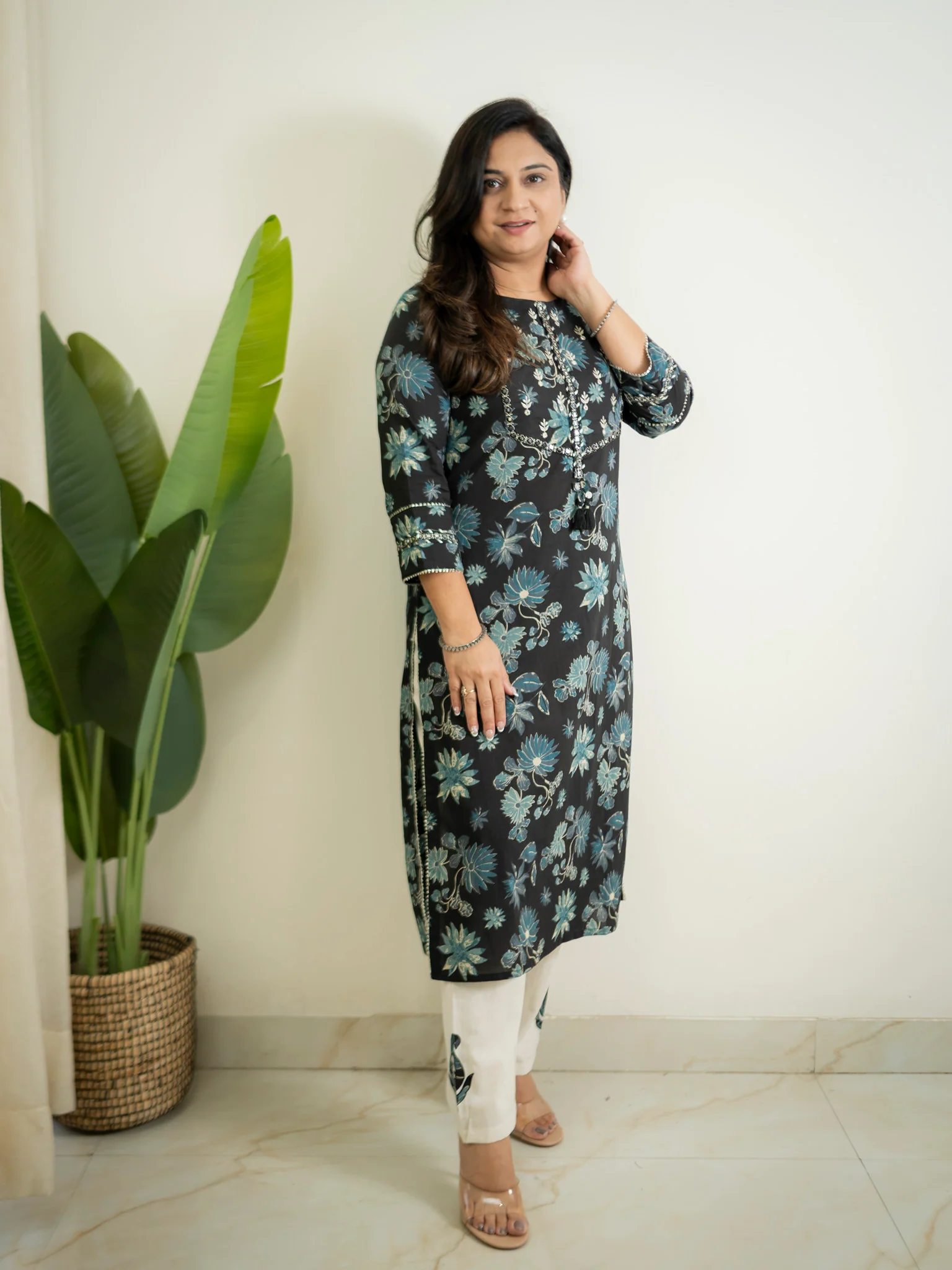 Latika Black Cotton Applique Embroidered Casual Pant Set - Image 5