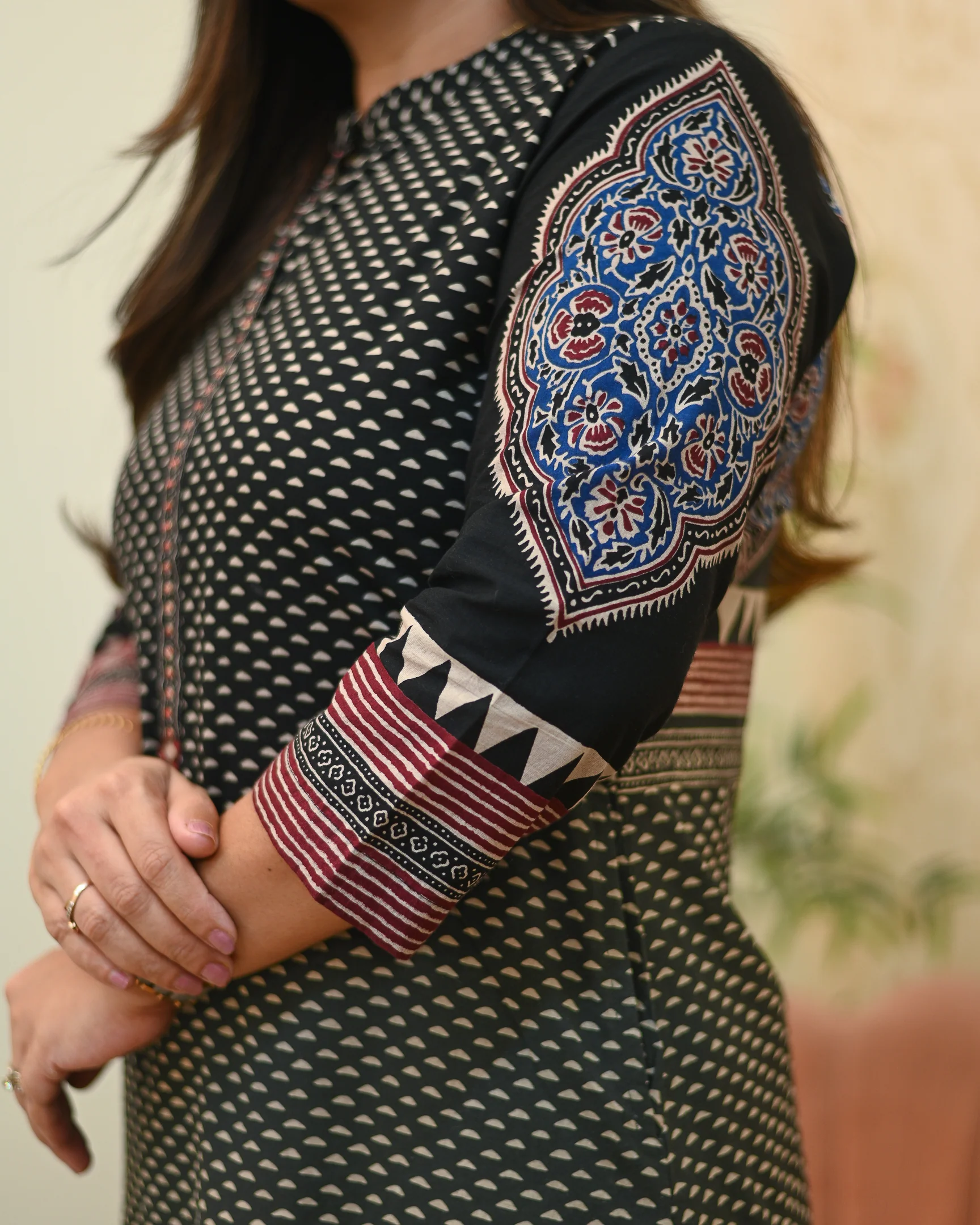 Black Handblock Embroidered Coord Set - Image 8