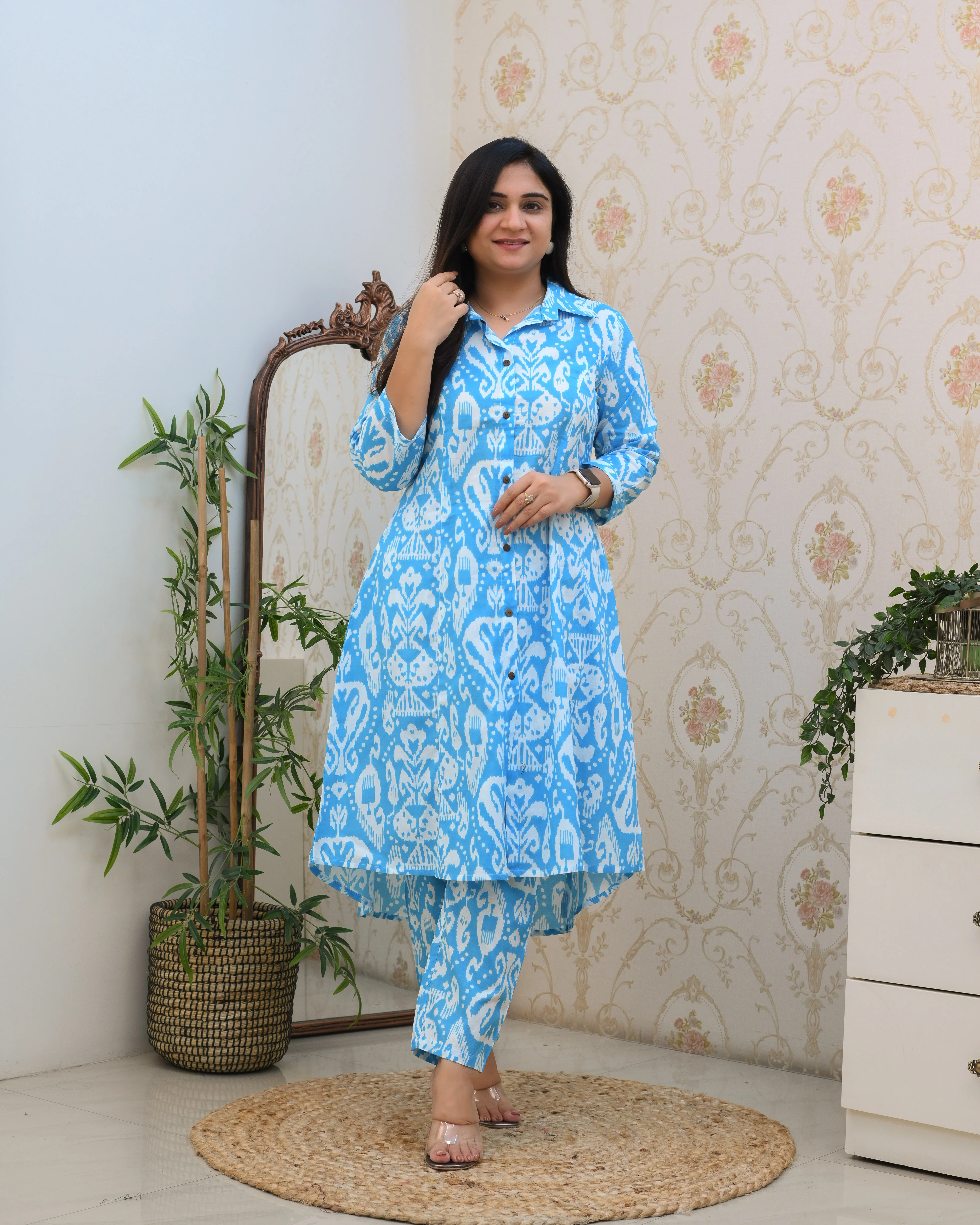 Blue Abstract Print A-line Cotton Coord Set - Image 2