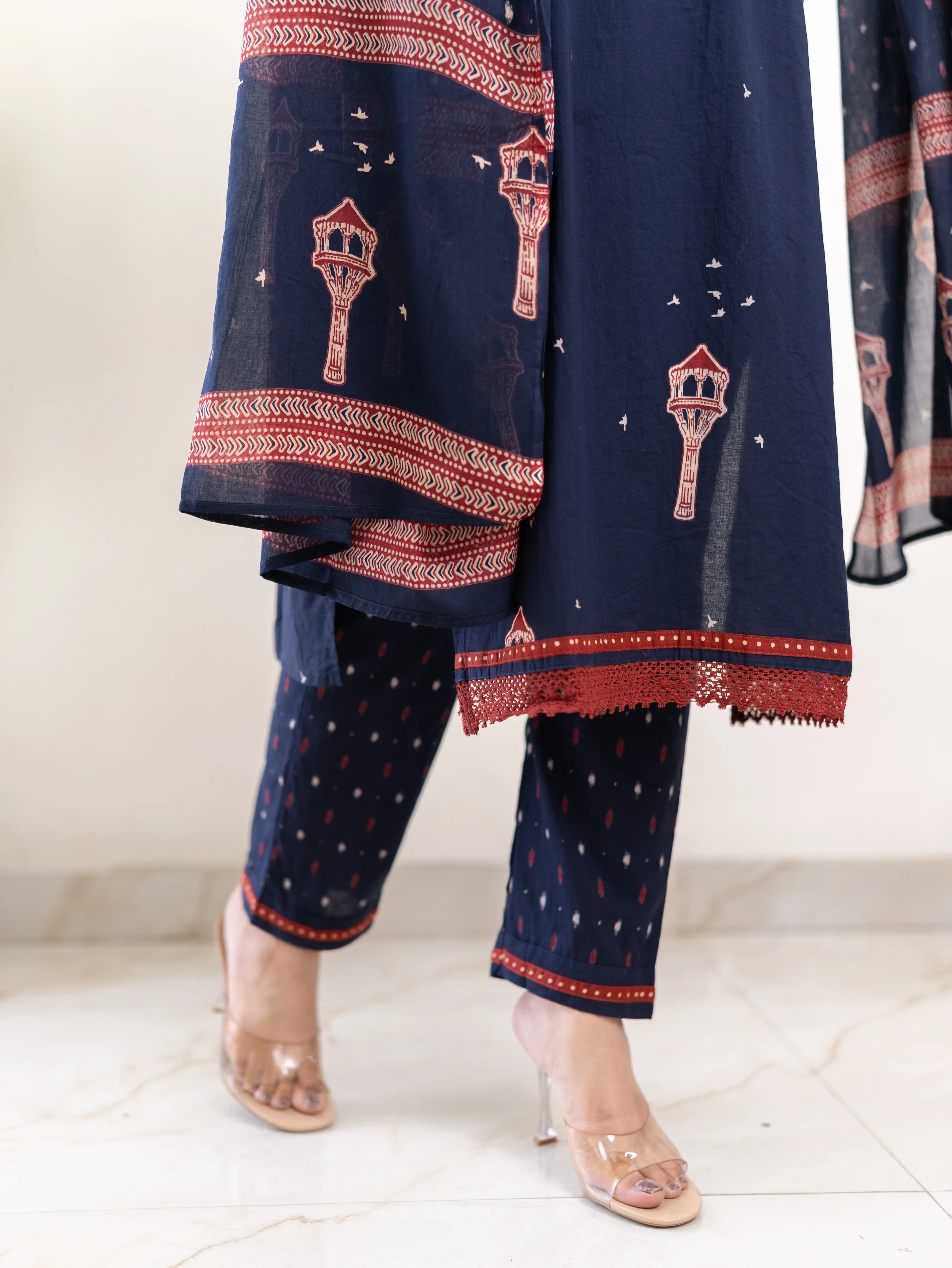 Blue Jaipuri Cotton Embroidered Dupatta Set - Image 8