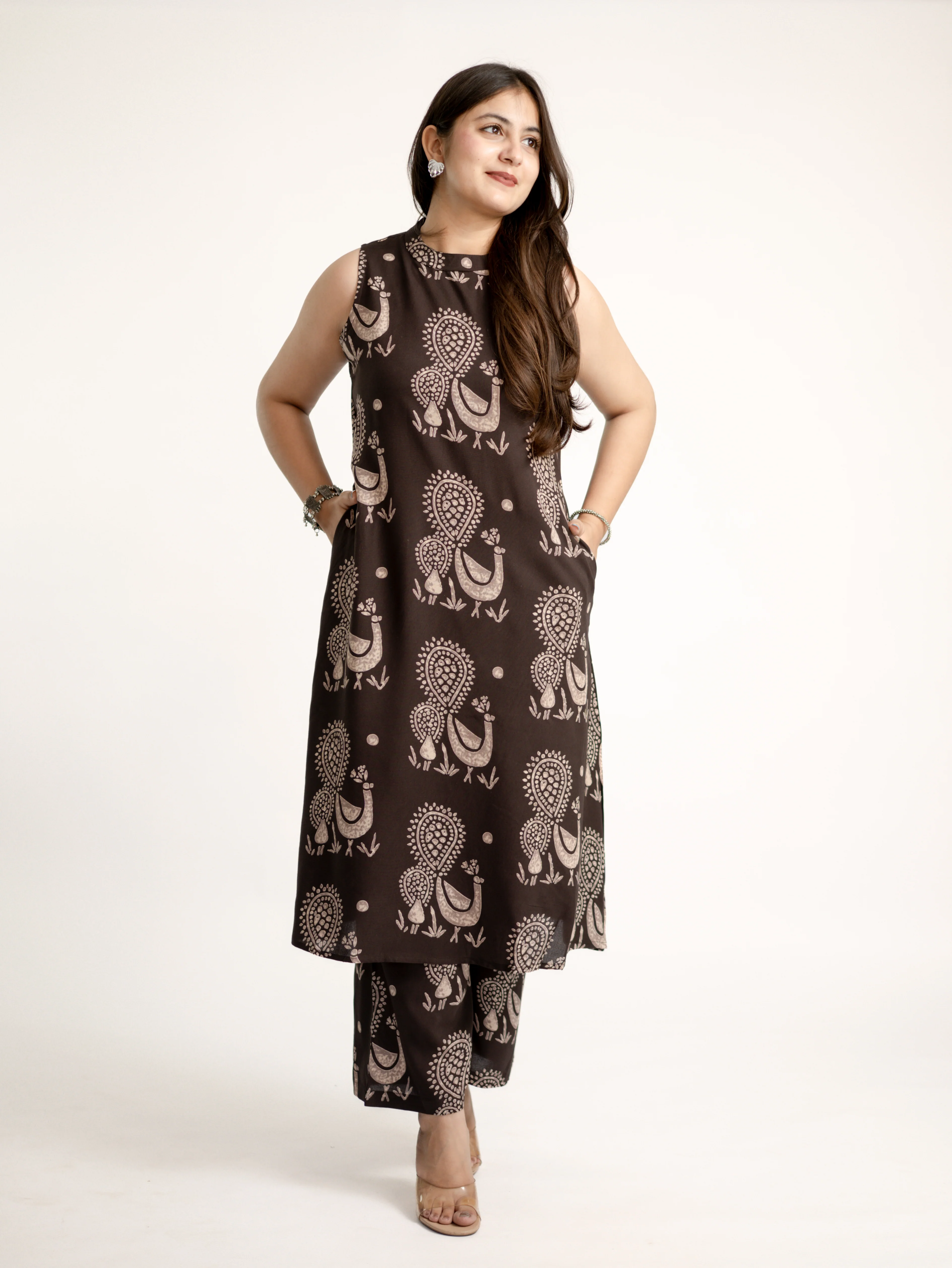 Naila Brown Rayon A-line Coord Set - Image 10