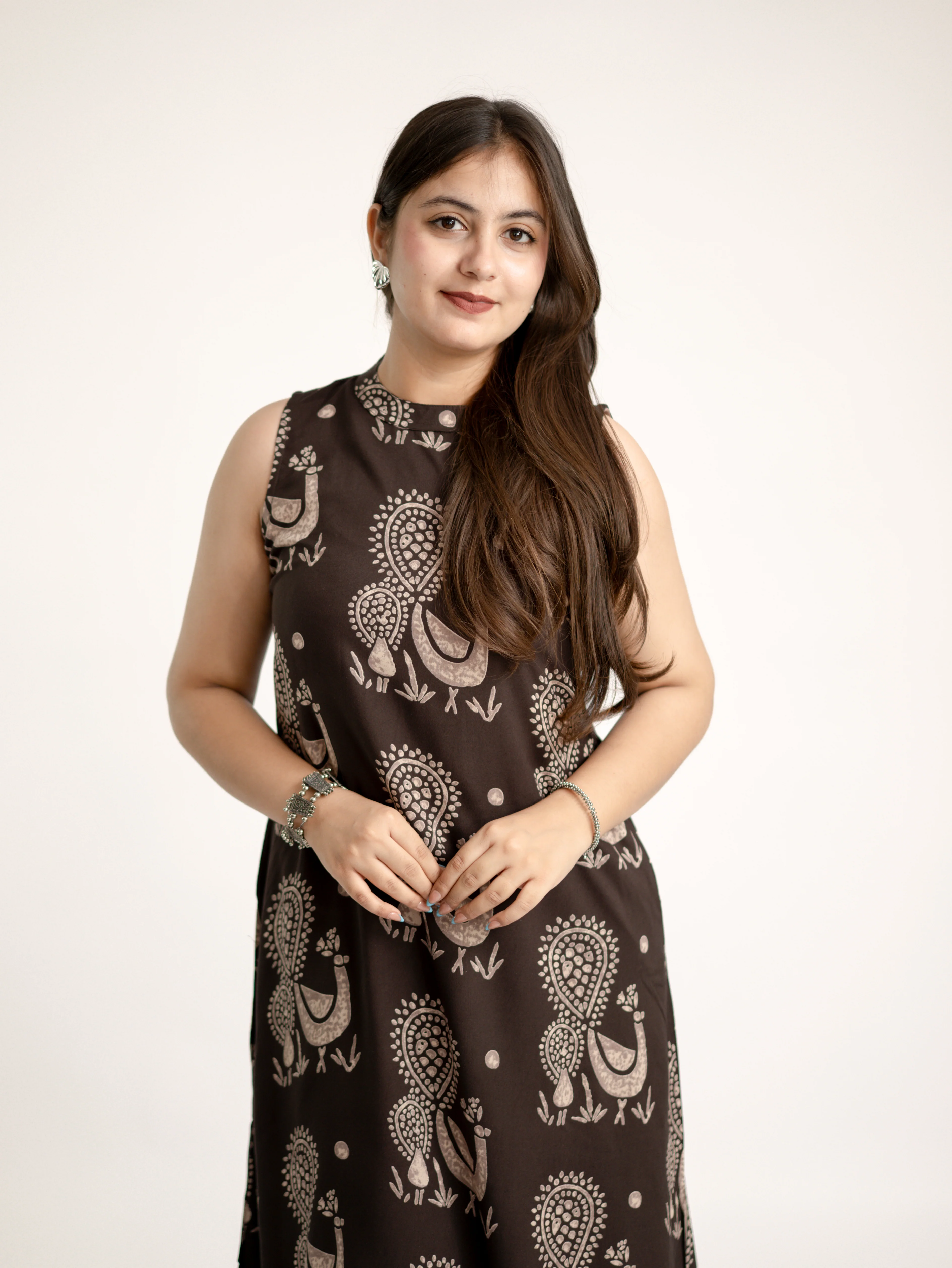 Naila Brown Rayon A-line Coord Set - Image 11