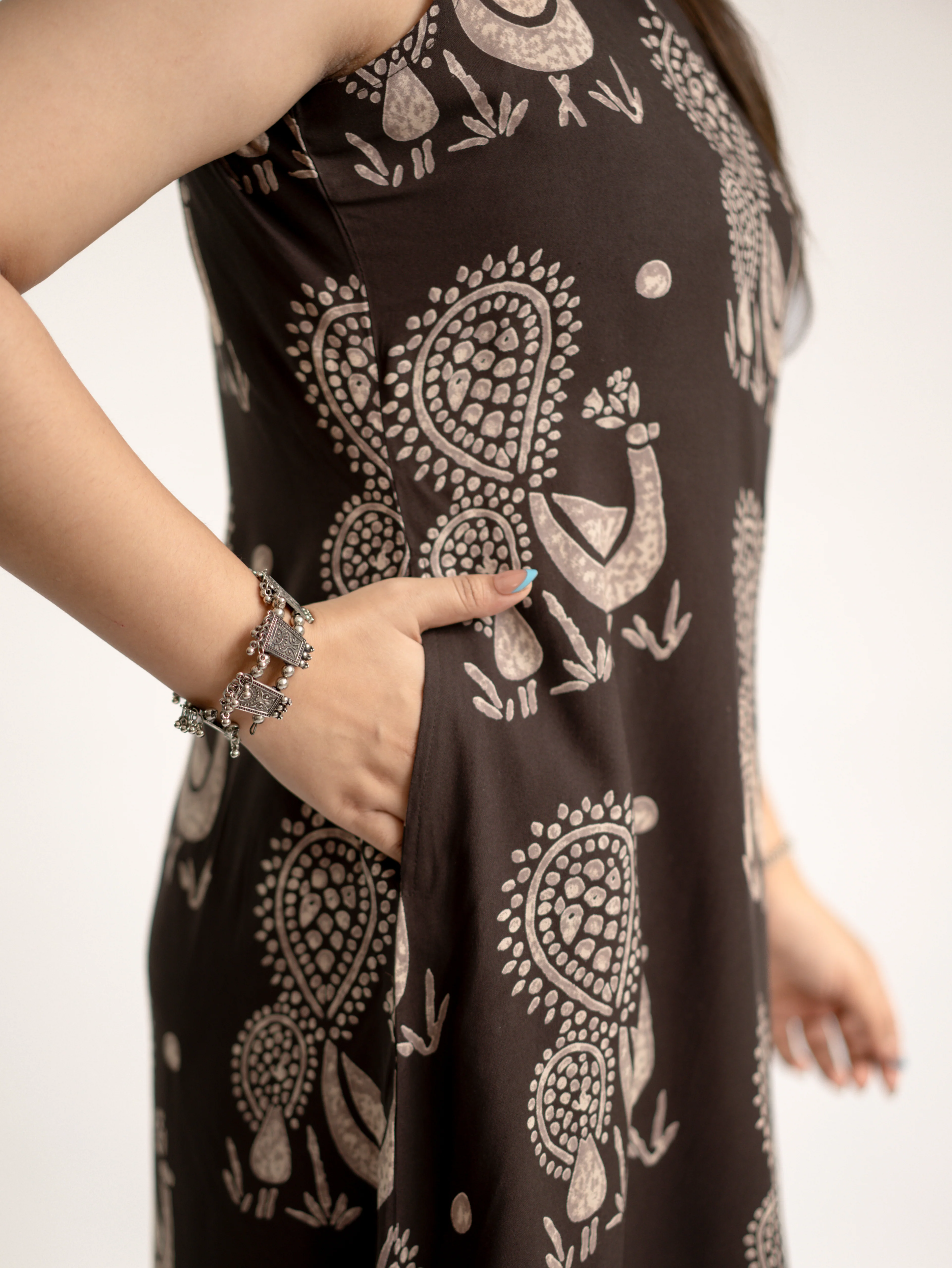 Naila Brown Rayon A-line Coord Set - Image 15