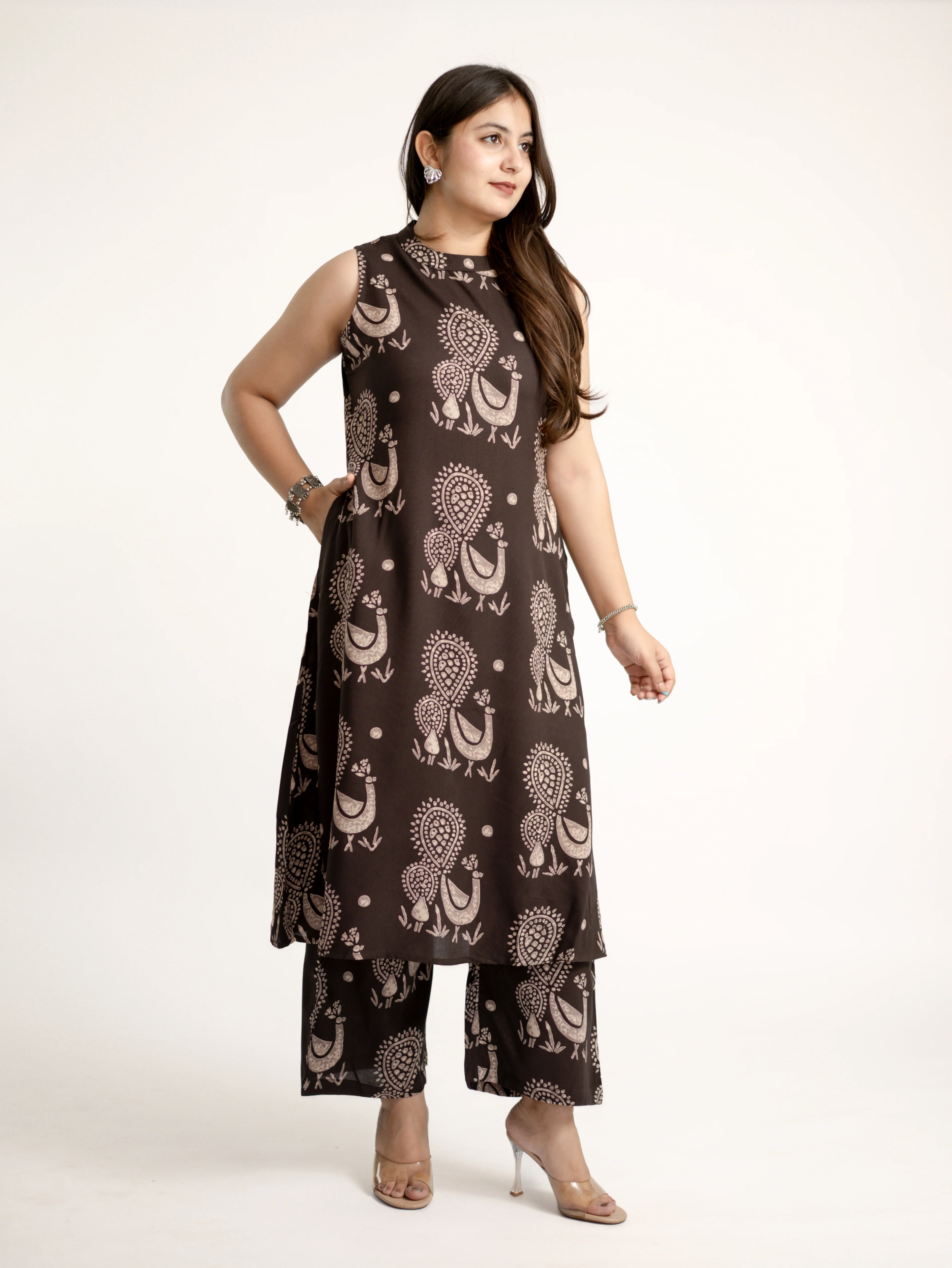 Naila Brown Rayon A-line Coord Set - Image 3