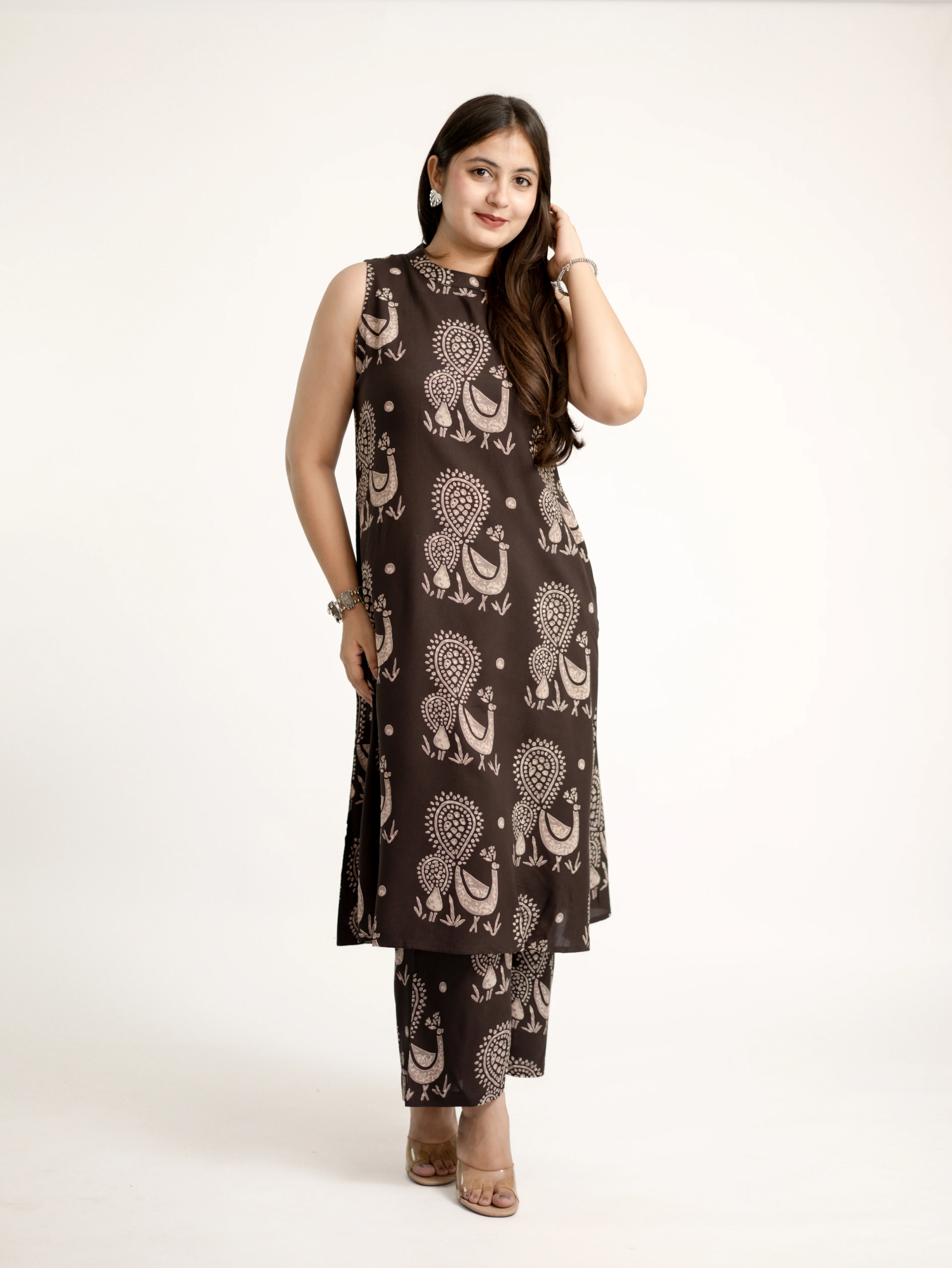 Naila Brown Rayon A-line Coord Set - Image 4