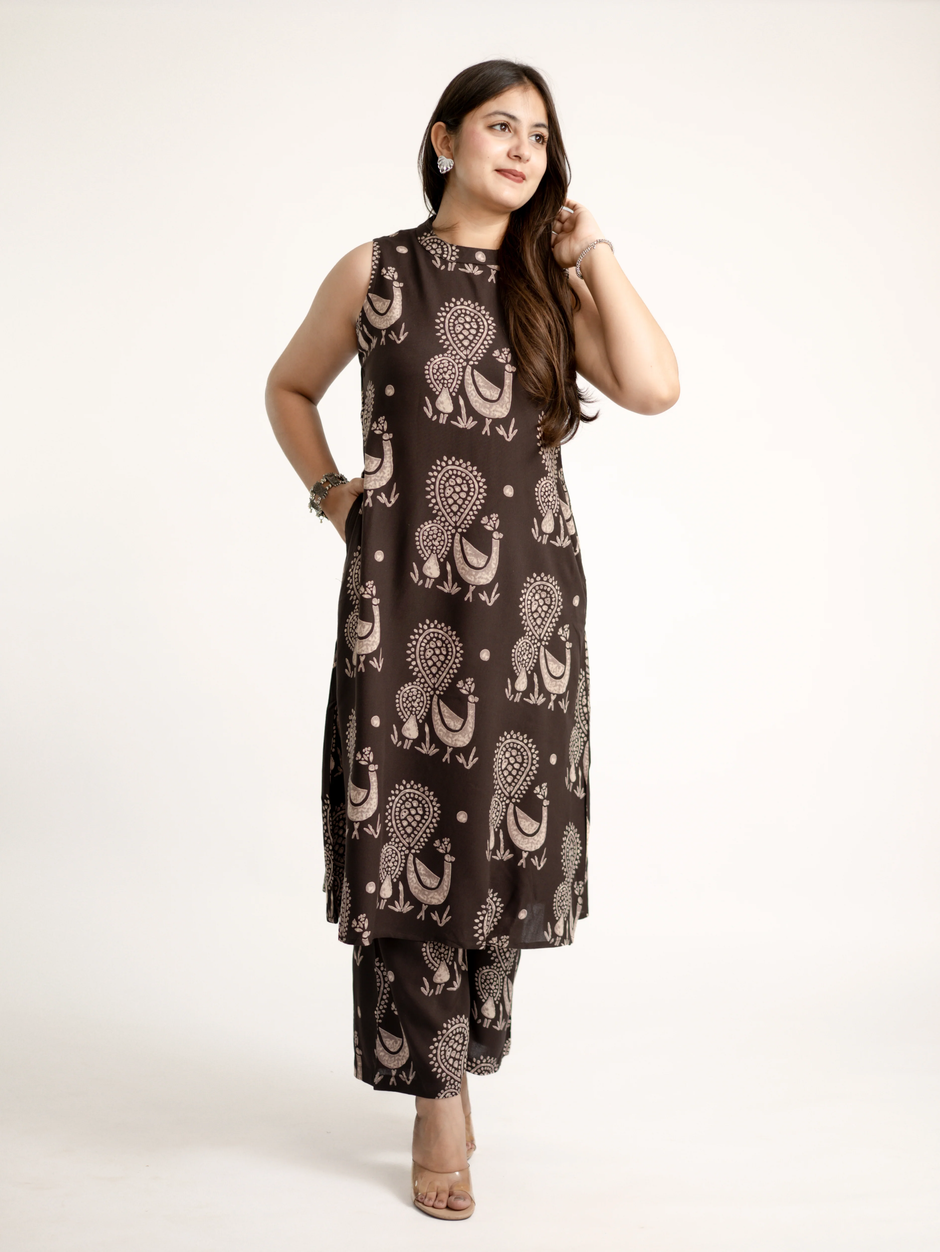 Naila Brown Rayon A-line Coord Set - Image 6