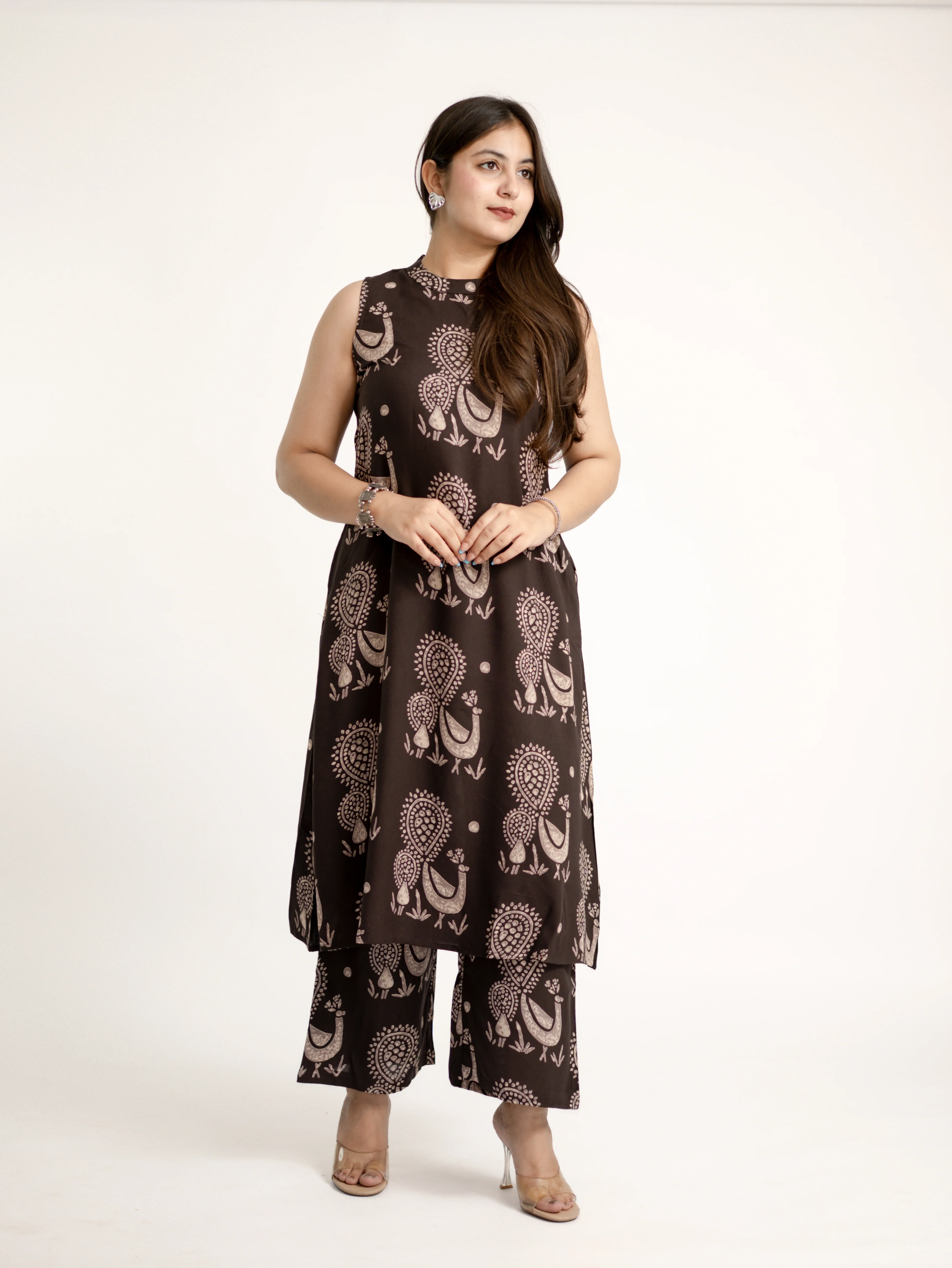 Naila Brown Rayon A-line Coord Set - Image 7
