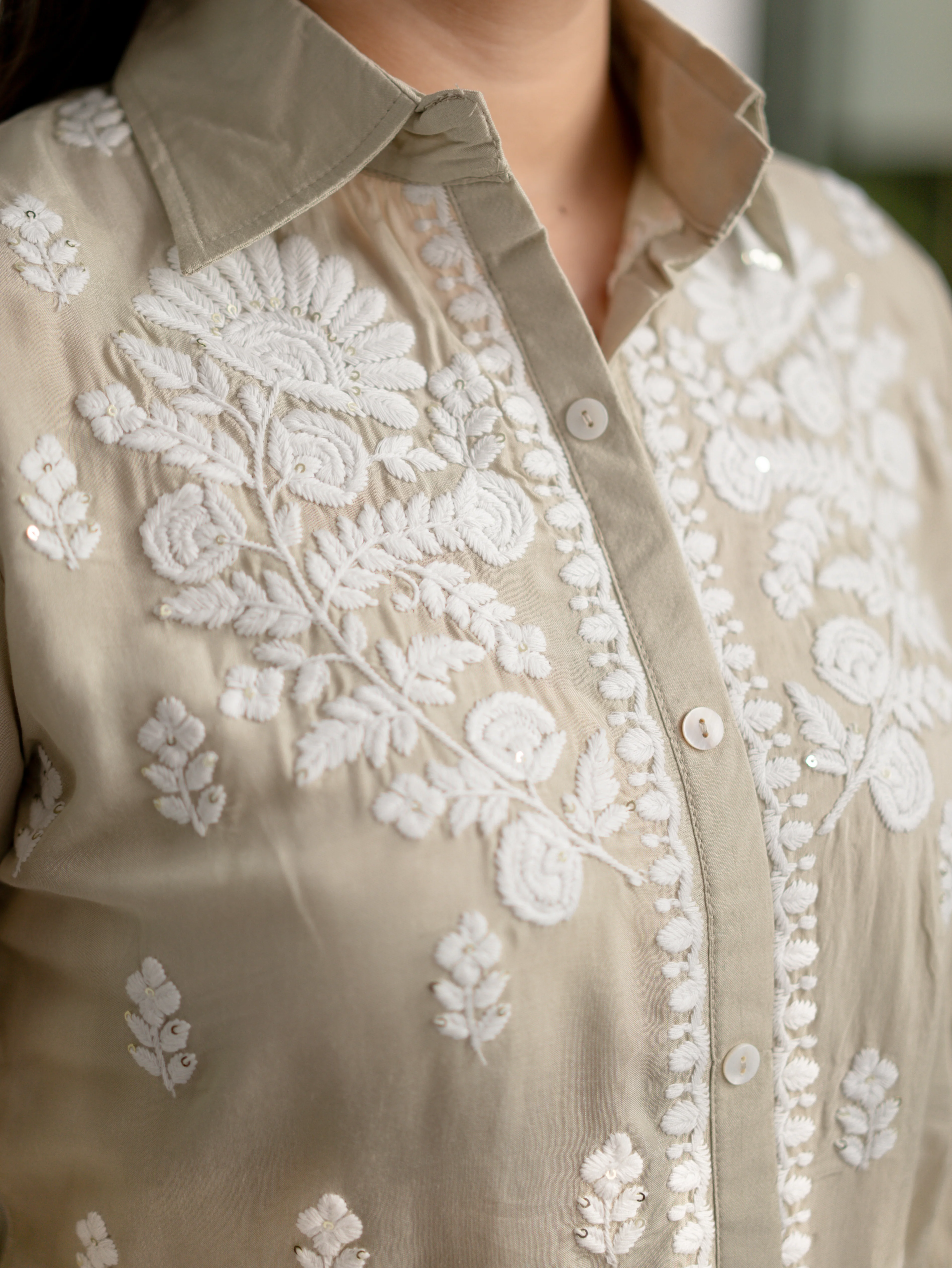 Sirya Beige Muslin Lucknowi Embroidered Short top - Image 11