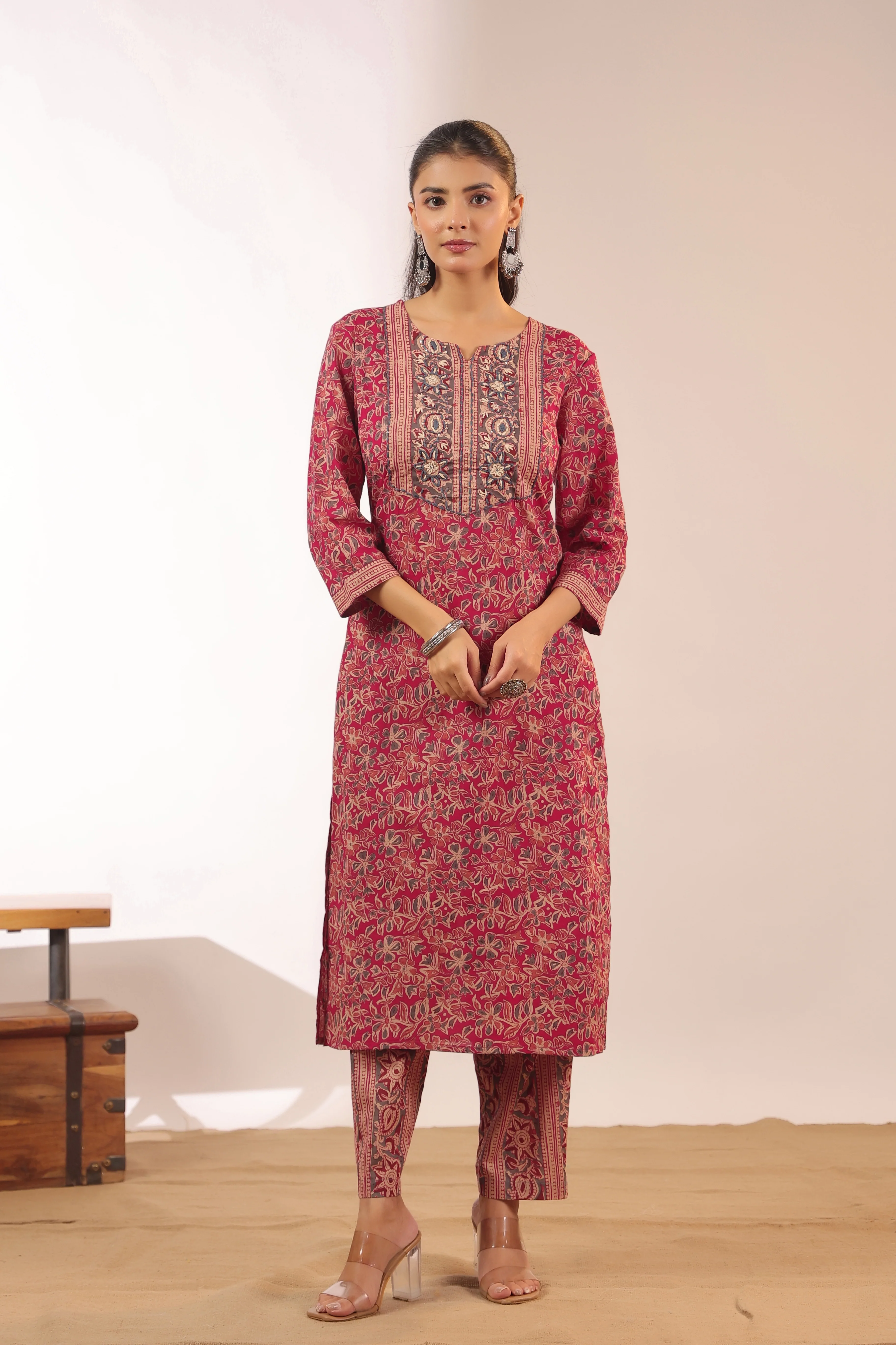 Chavvi KalamKari Cotton HandEmbroidered Pant Set - Image 12