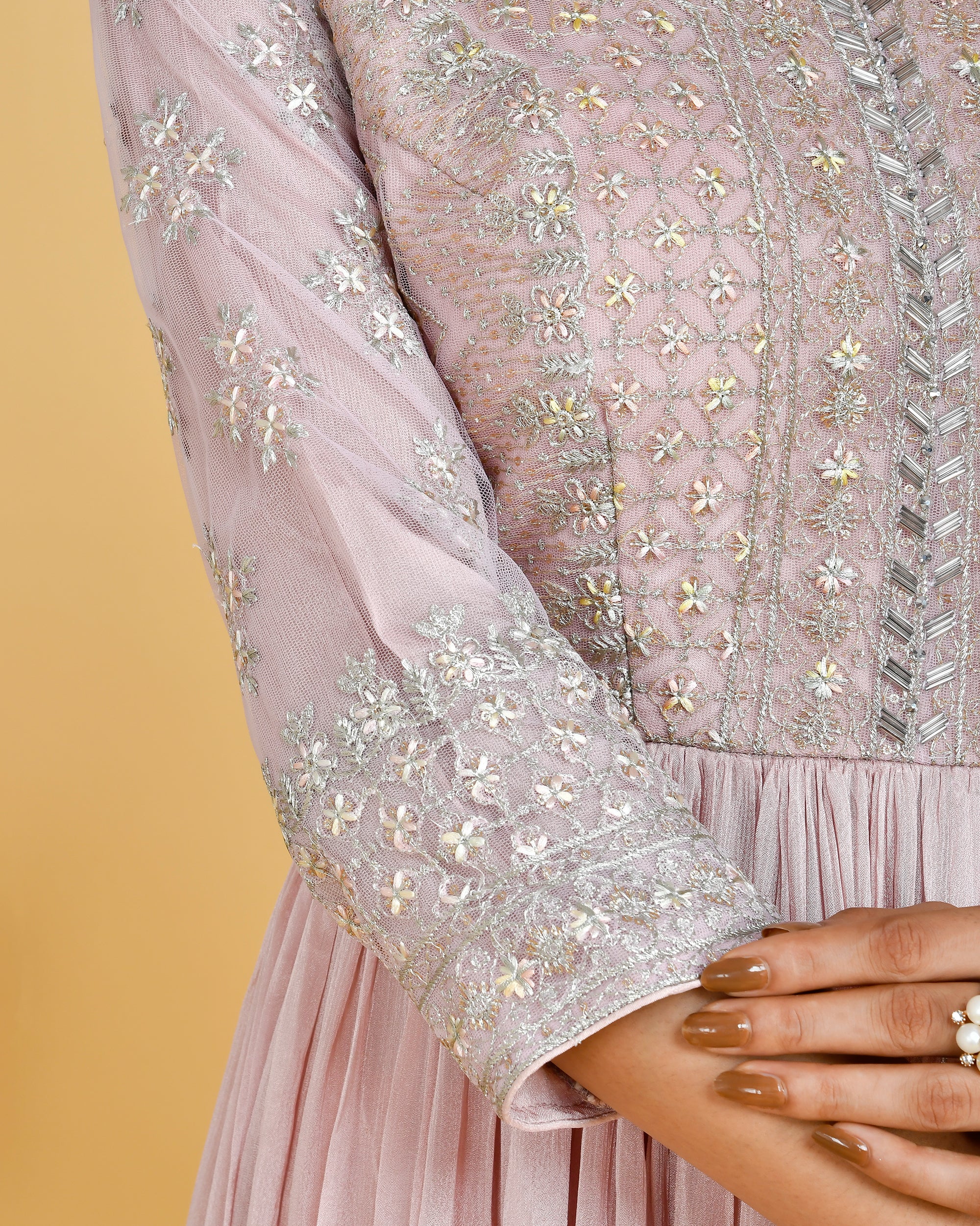 Chinnon Embroidered Long Gown with Dupatta - Image 4