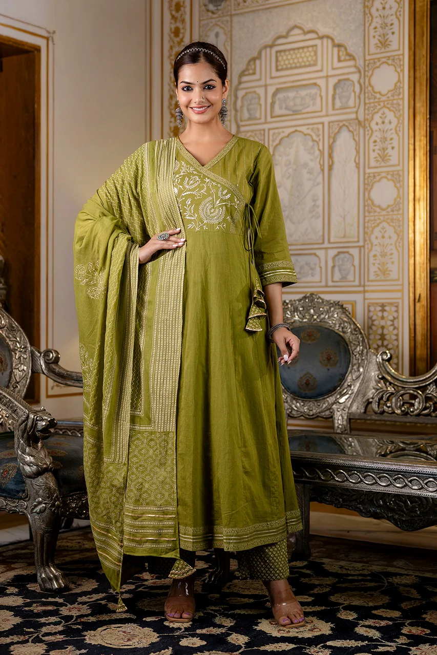 Cotton Angrakha Embroidered Festive Anarkali Set - Image 3