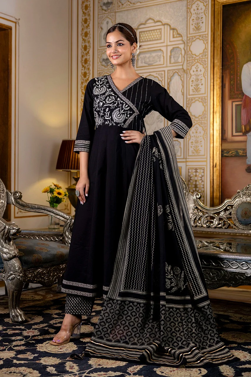 Cotton Angrakha Embroidered Festive Anarkali Set - Image 8