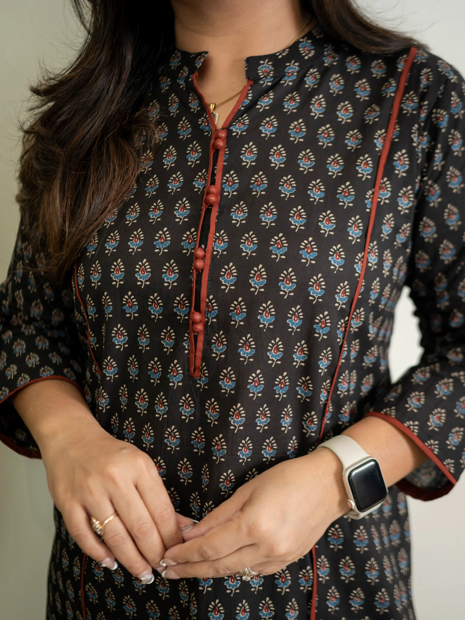 Cotton Black Ajrakh Casual Straight Kurta - Image 6