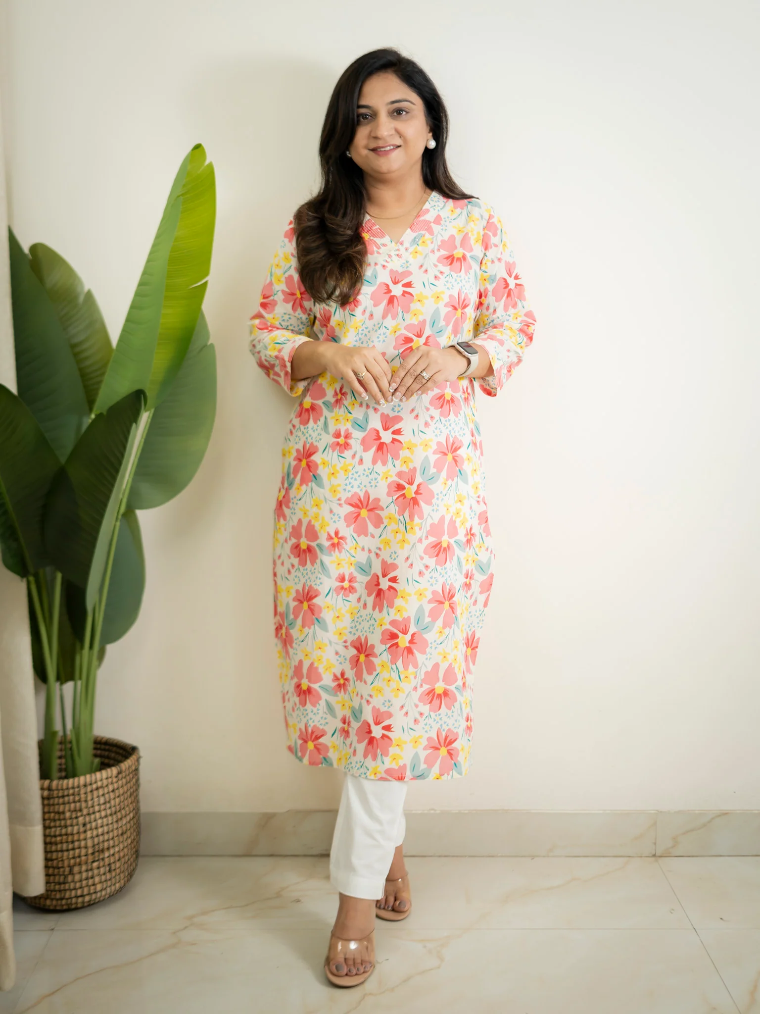 White MultiColor Flower Cotton Casual Straight Kurta - Image 5