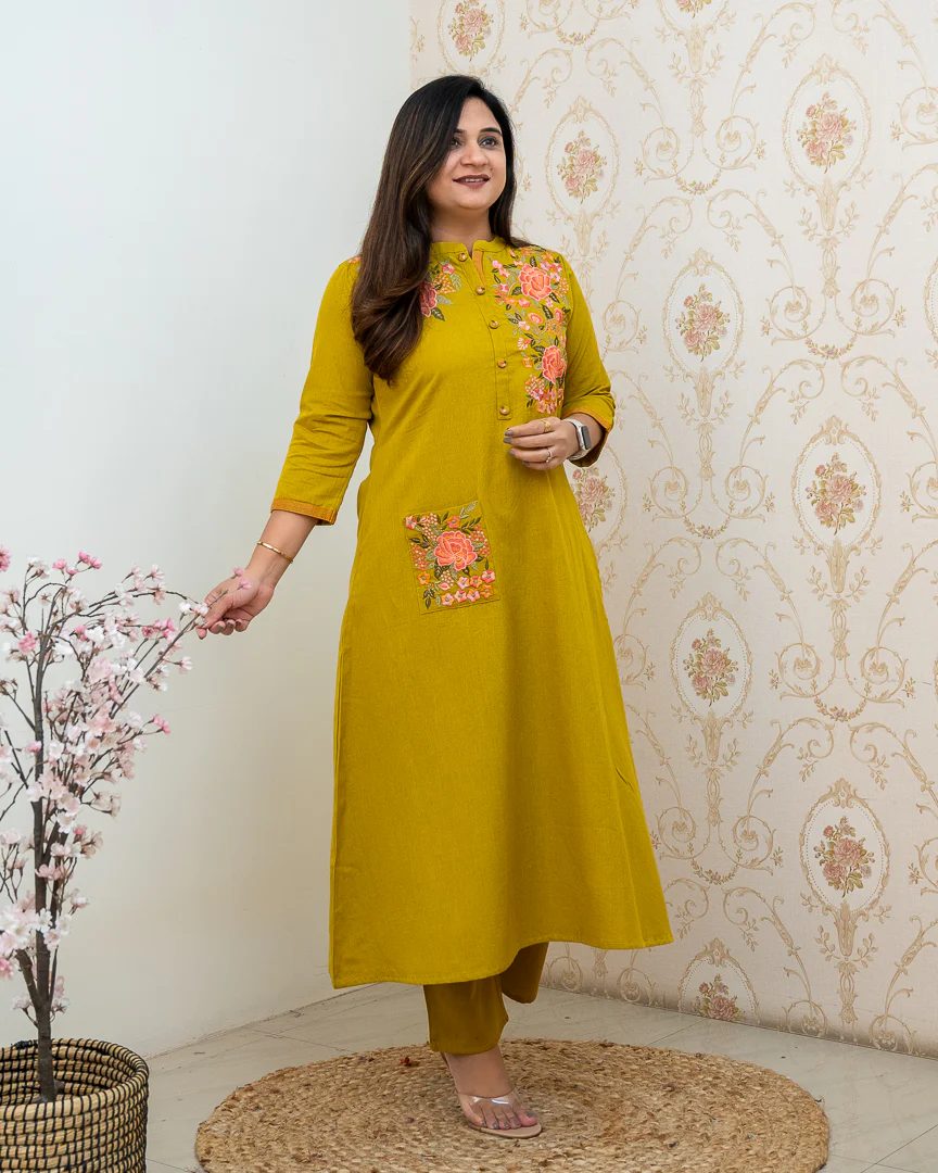 Cotton Embroidered A-line Casual Coord Set - Image 4