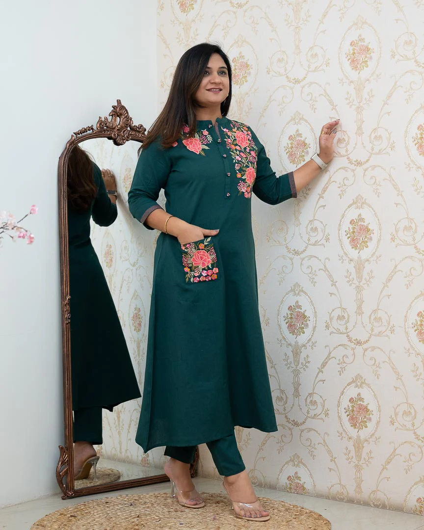 Cotton Embroidered A-line Casual Coord Set - Image 7