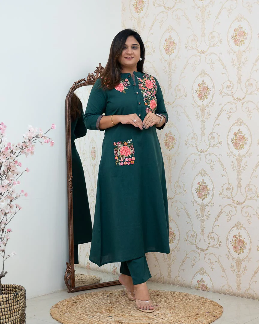 Cotton Embroidered A-line Casual Coord Set - Image 9