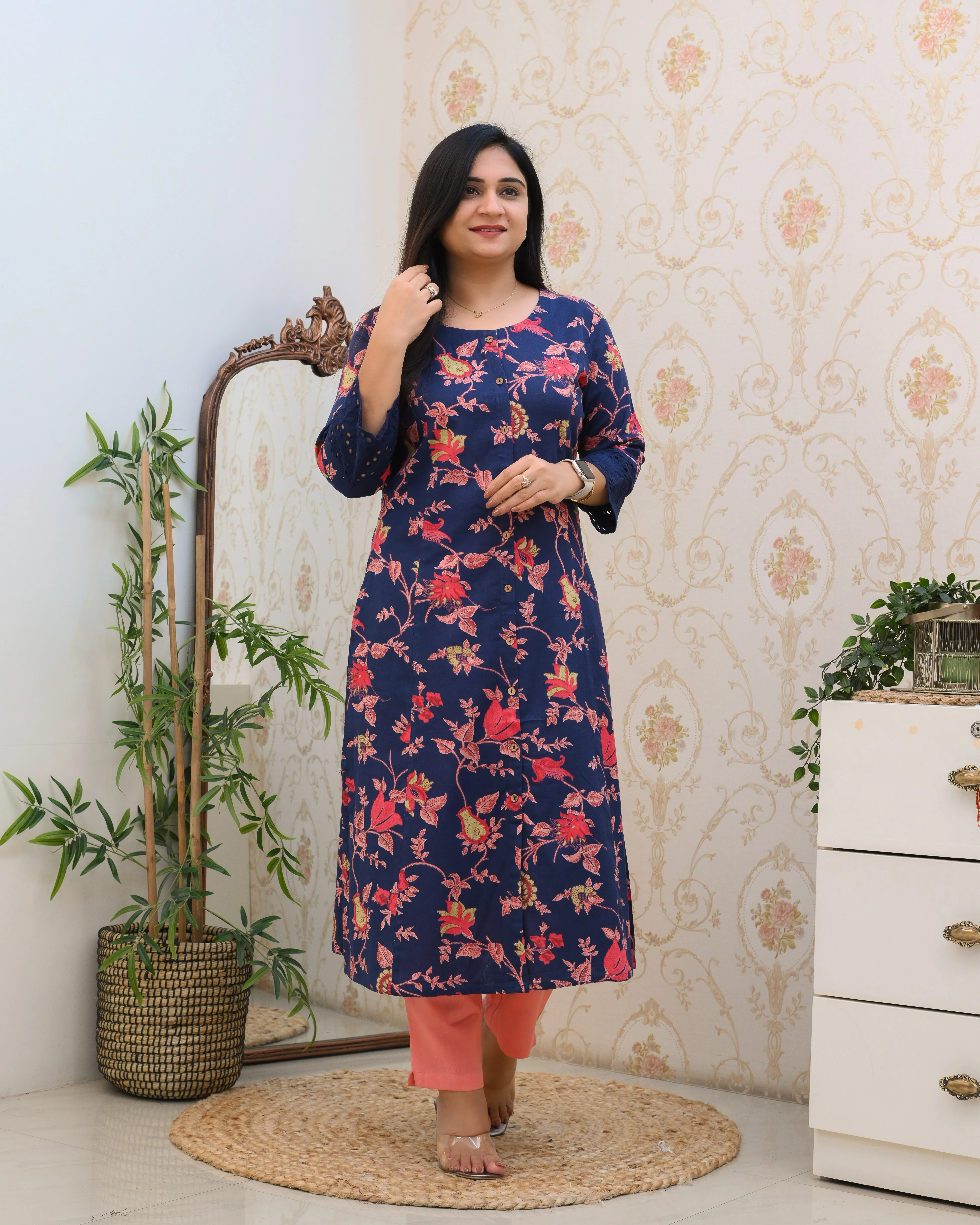 Cotton Floral Casual kurta with pocket - Image 15