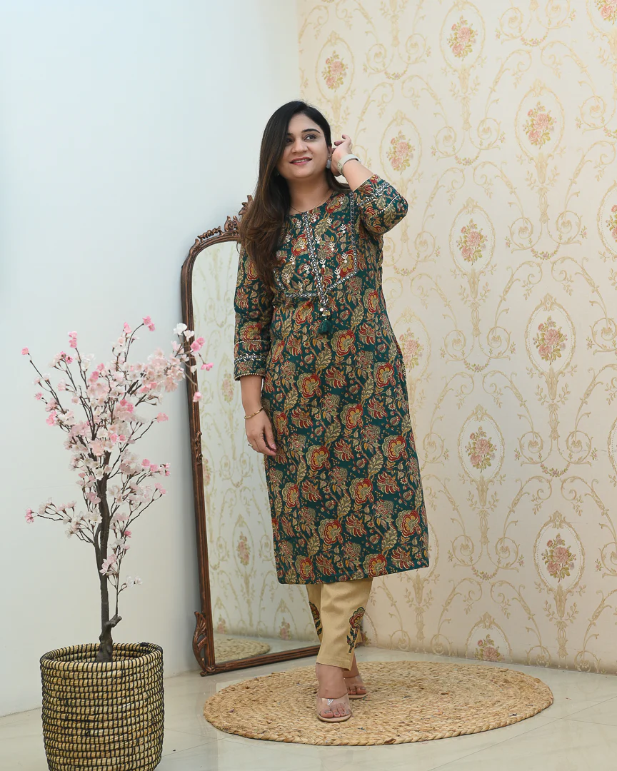 Cotton Floral Embroidered Casual Pant Set - Image 10