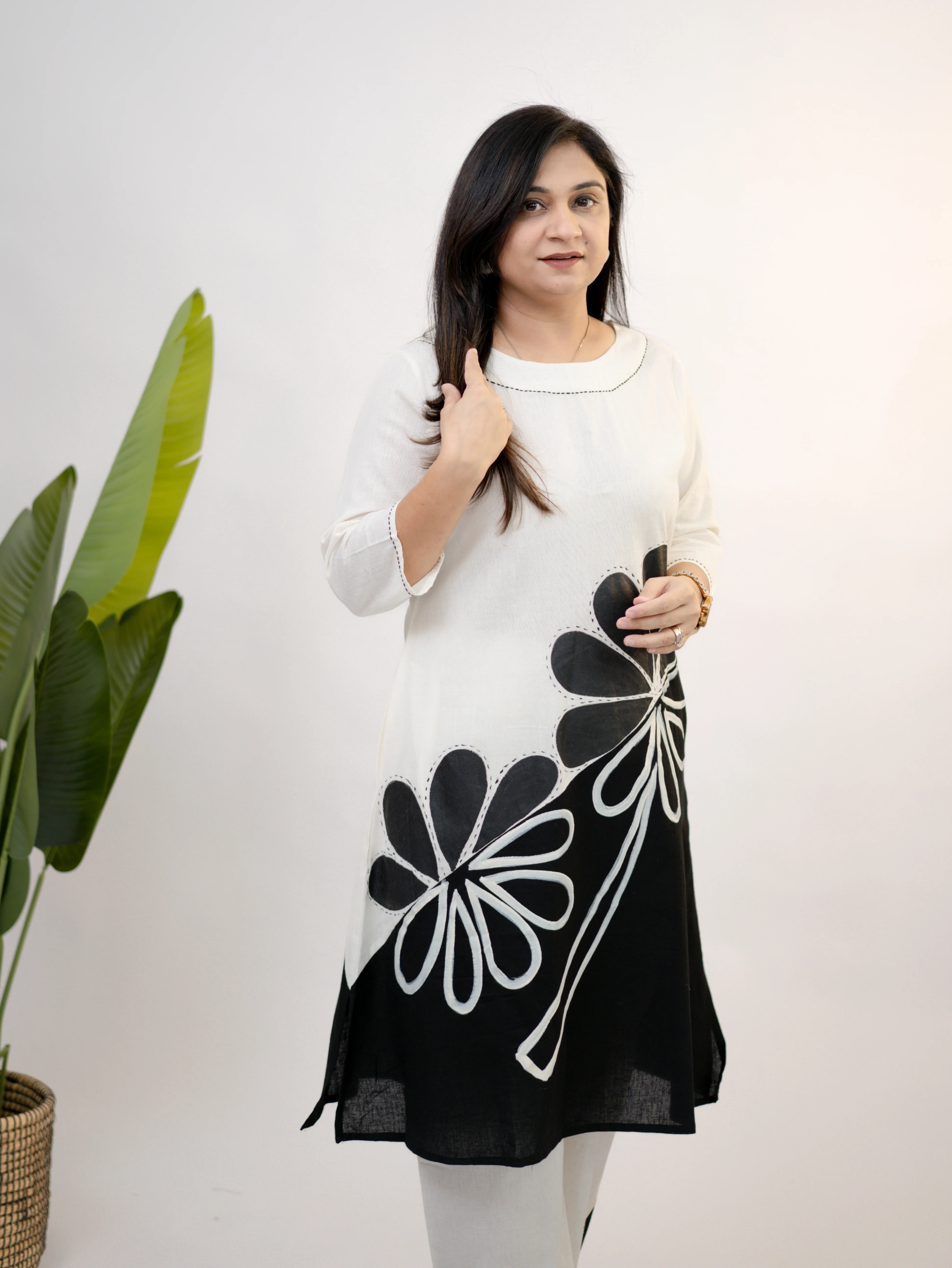 Rooby Cotton Hand Painted Floral A-line Coord Set - Image 10