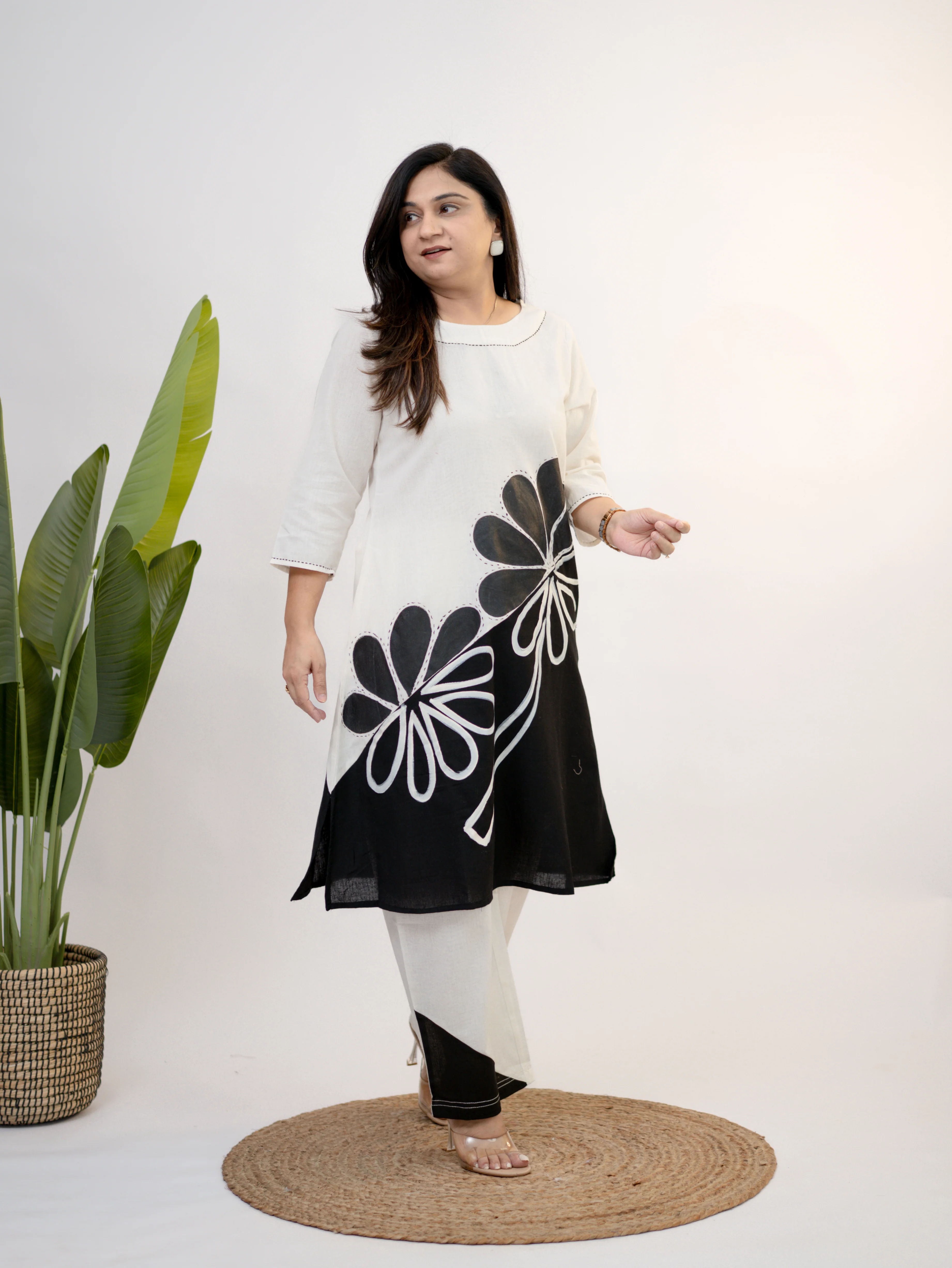 Rooby Cotton Hand Painted Floral A-line Coord Set - Image 3