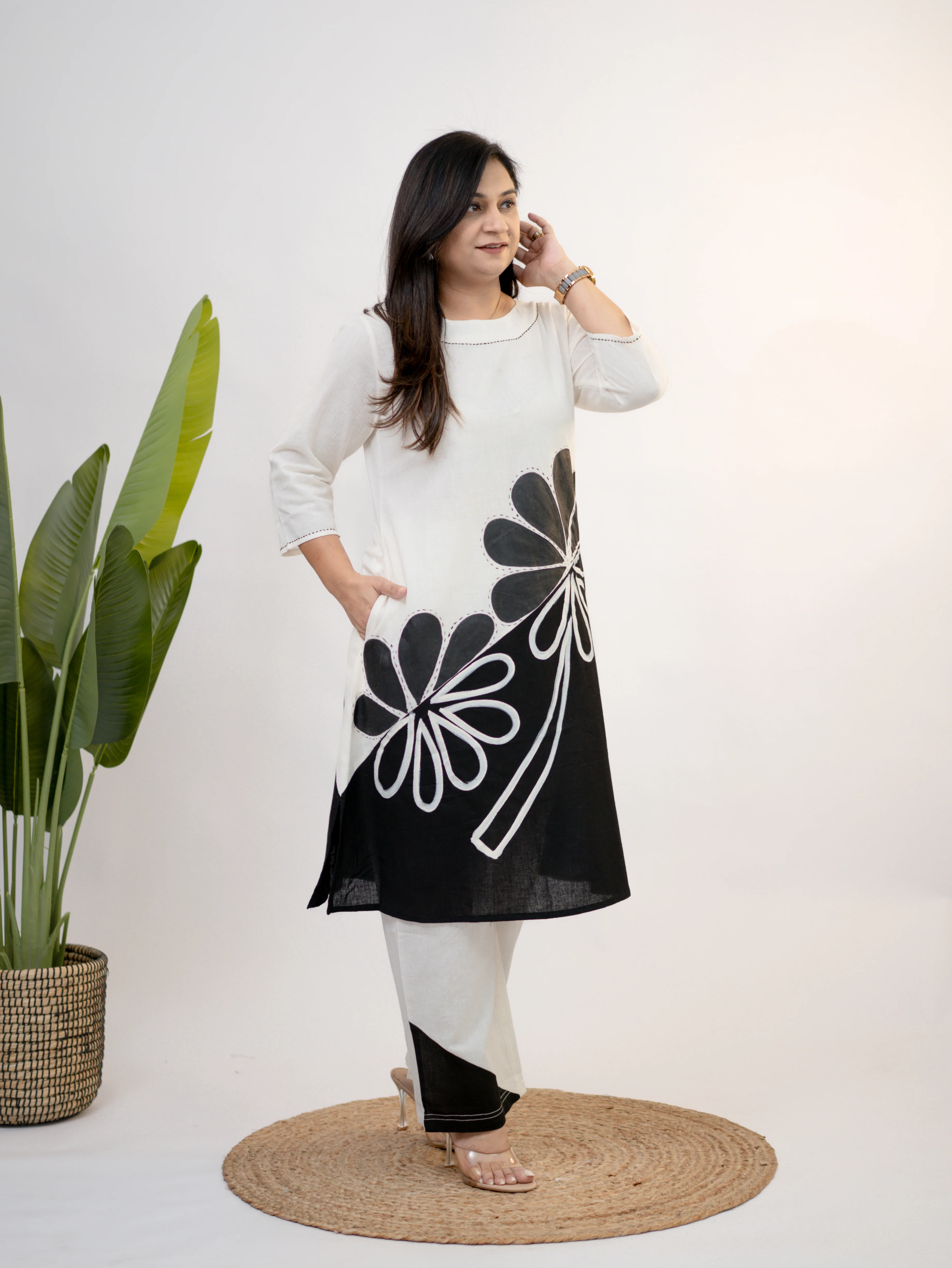 Rooby Cotton Hand Painted Floral A-line Coord Set - Image 4