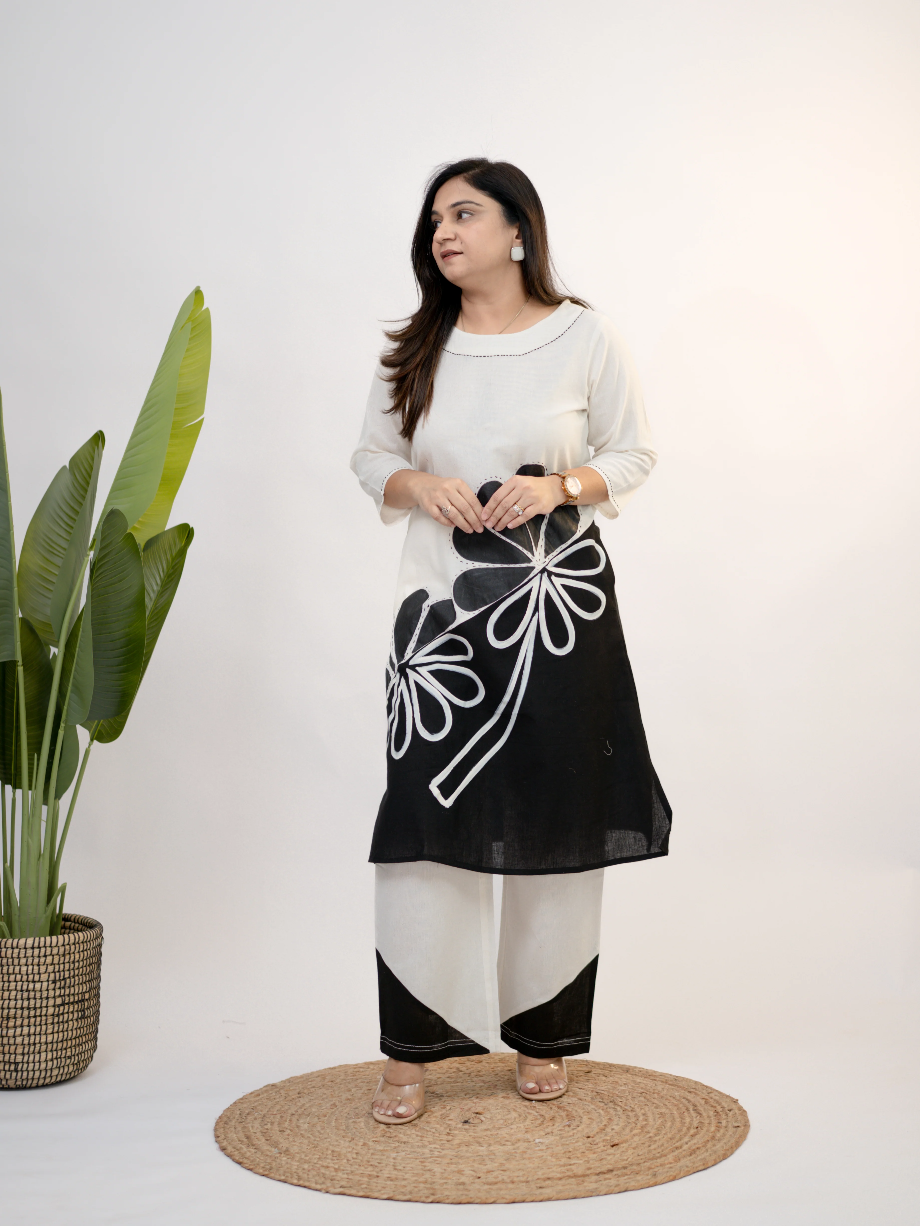 Rooby Cotton Hand Painted Floral A-line Coord Set - Image 5