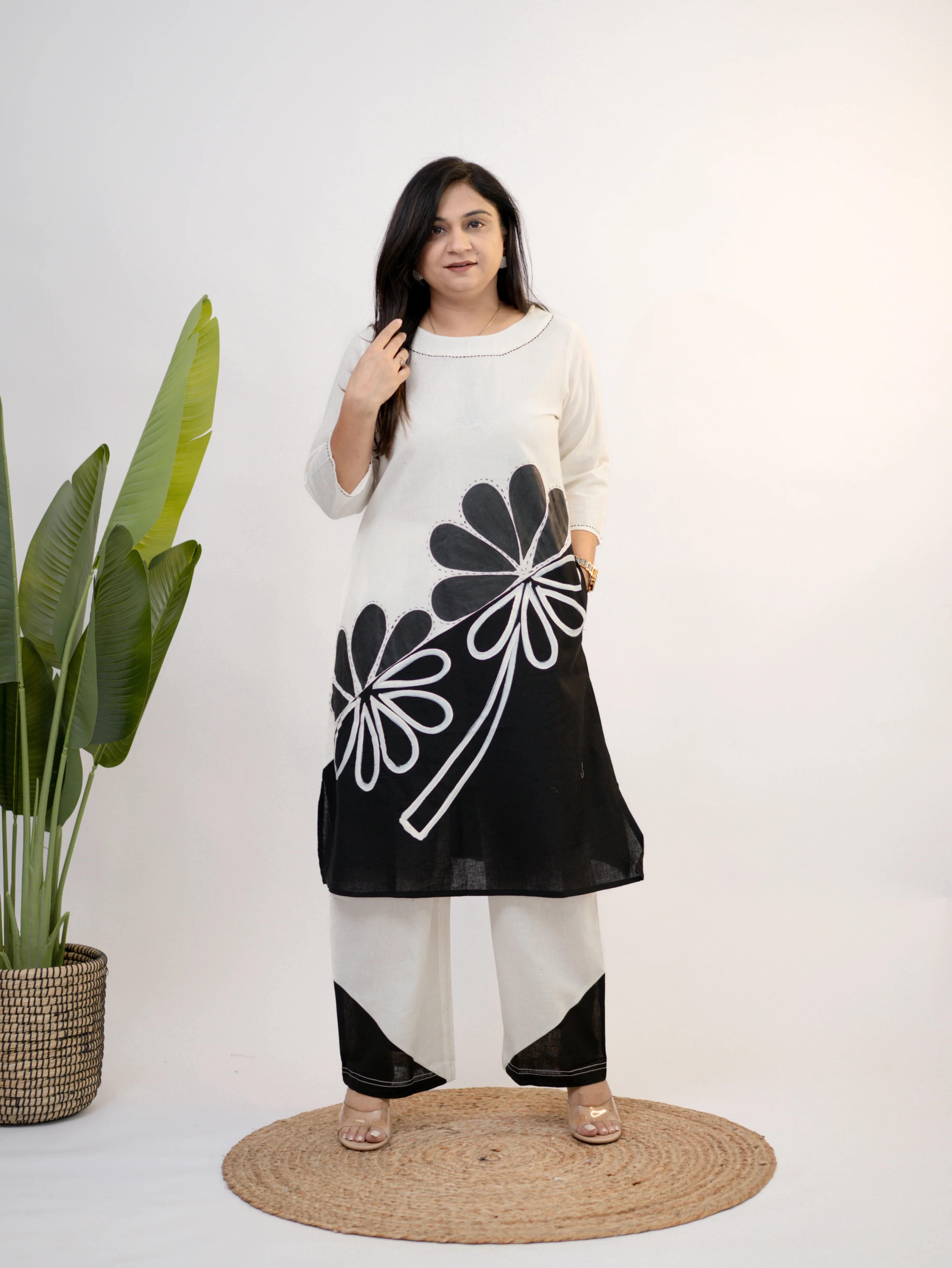 Rooby Cotton Hand Painted Floral A-line Coord Set - Image 6