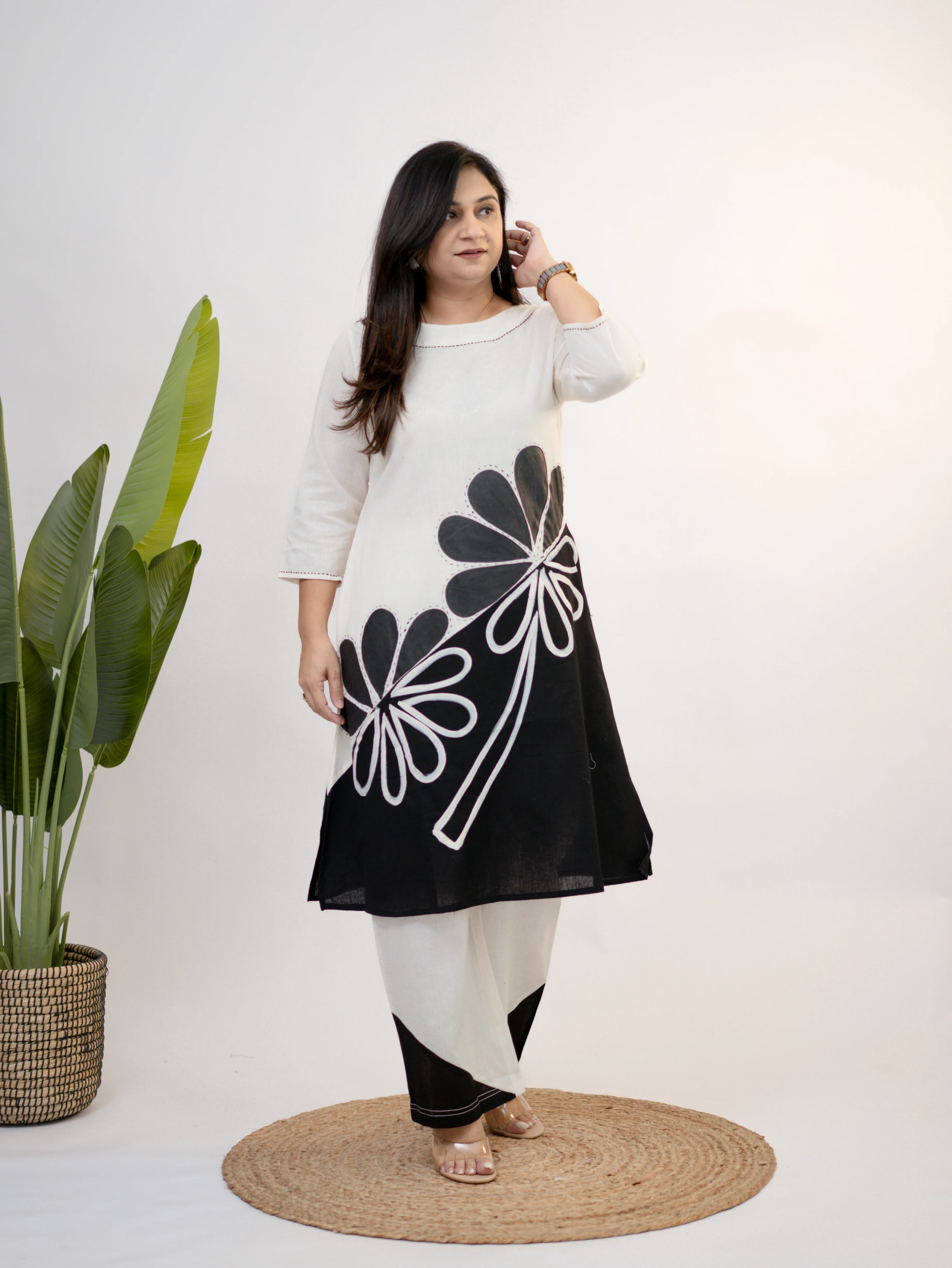 Rooby Cotton Hand Painted Floral A-line Coord Set - Image 7