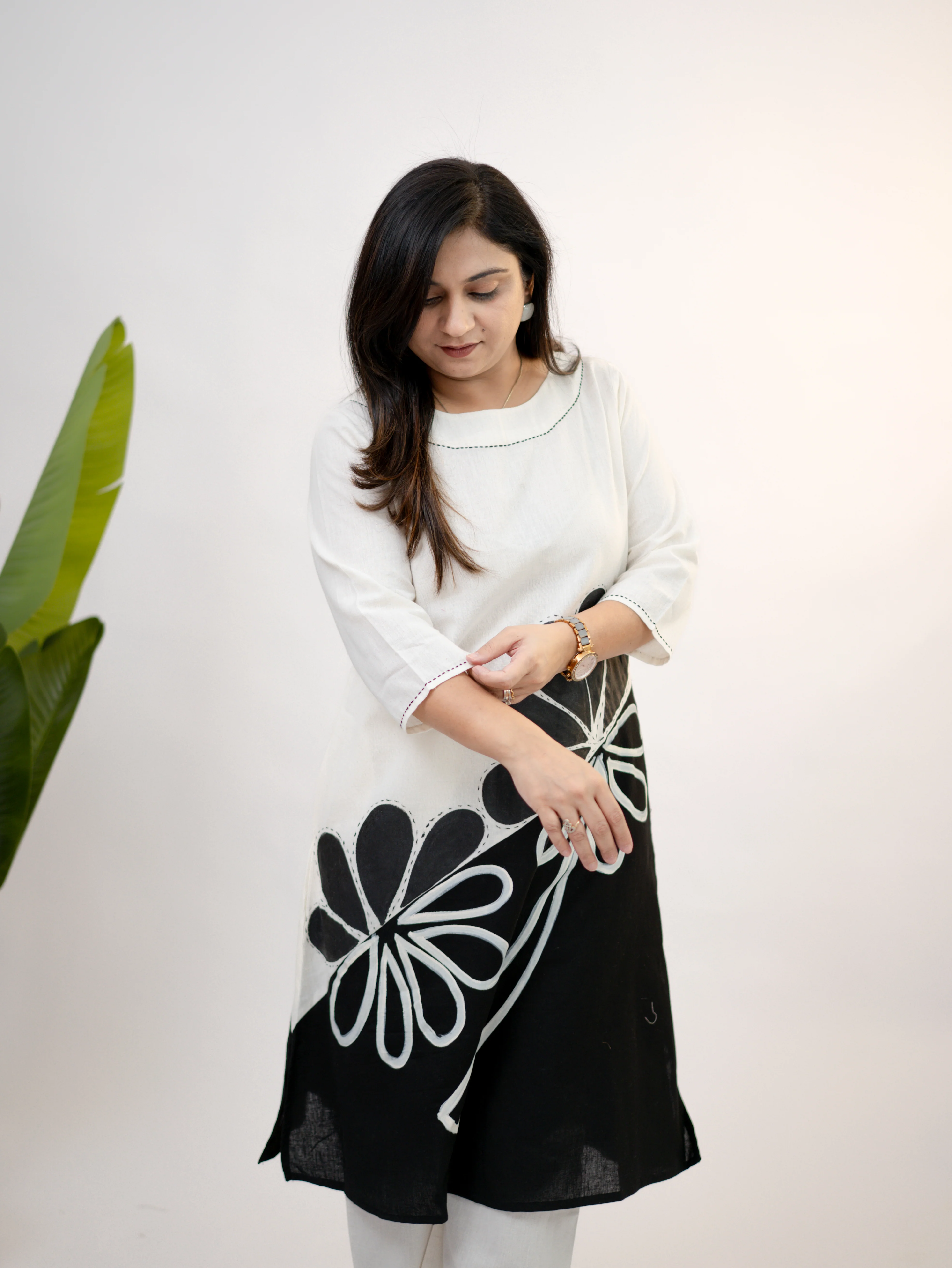Rooby Cotton Hand Painted Floral A-line Coord Set - Image 9