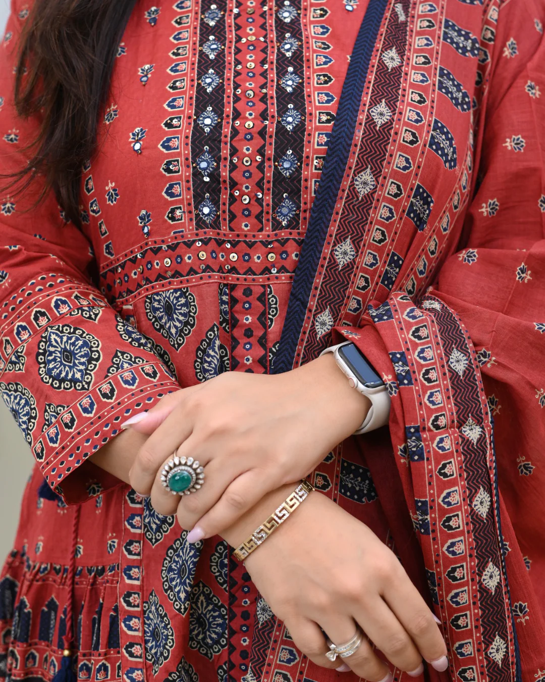 Cotton Handblock Flaired Anarkali Set - Image 4