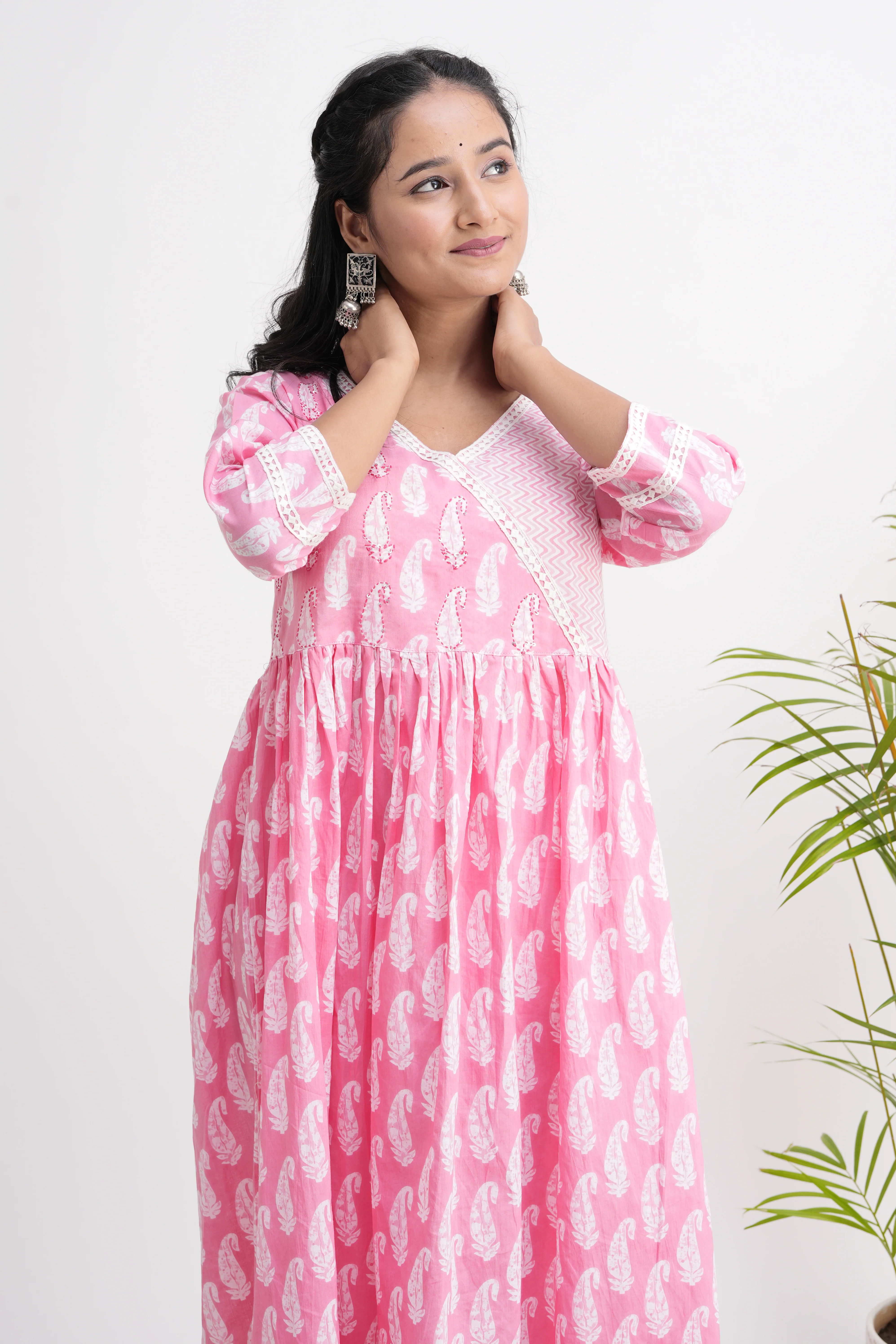 Cotton Handblock Lace Detailed Anarkali Set - Image 6