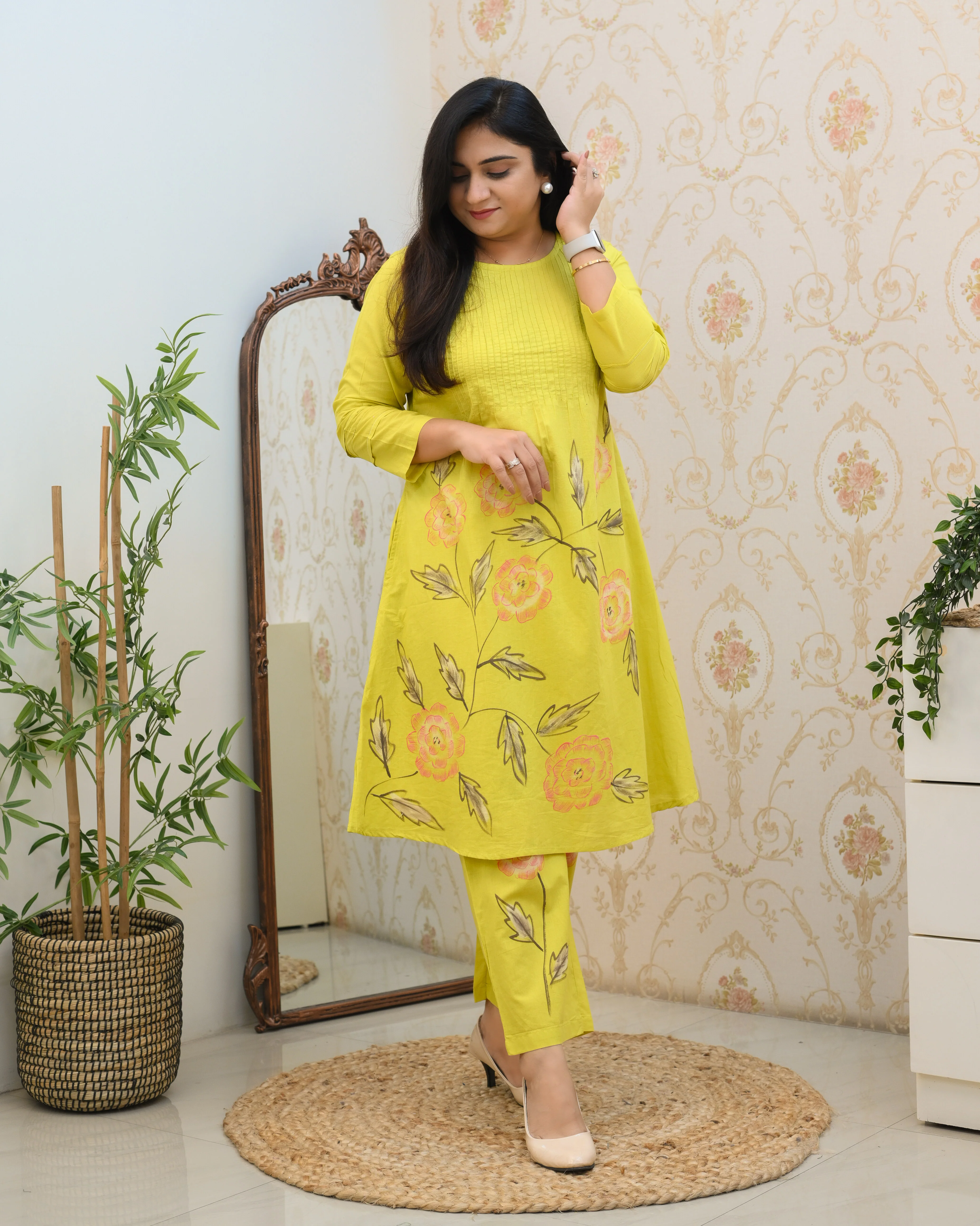 Cotton Handbrush Painted A-line Coord Set - Image 11