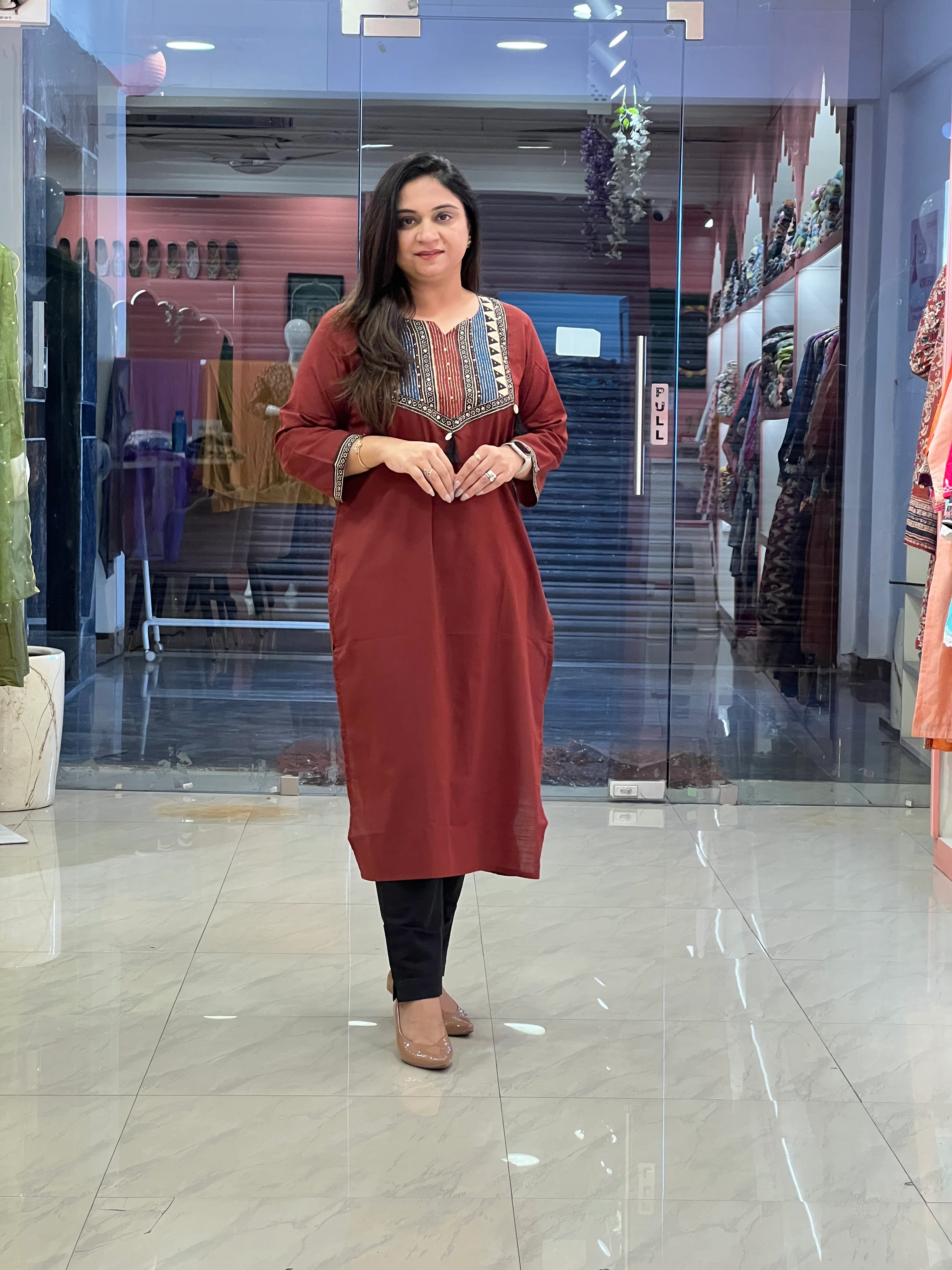Cotton Solid Casual Straight Kurta