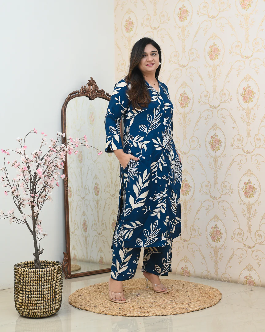 Deep Blue Casual Rayon Coord Set