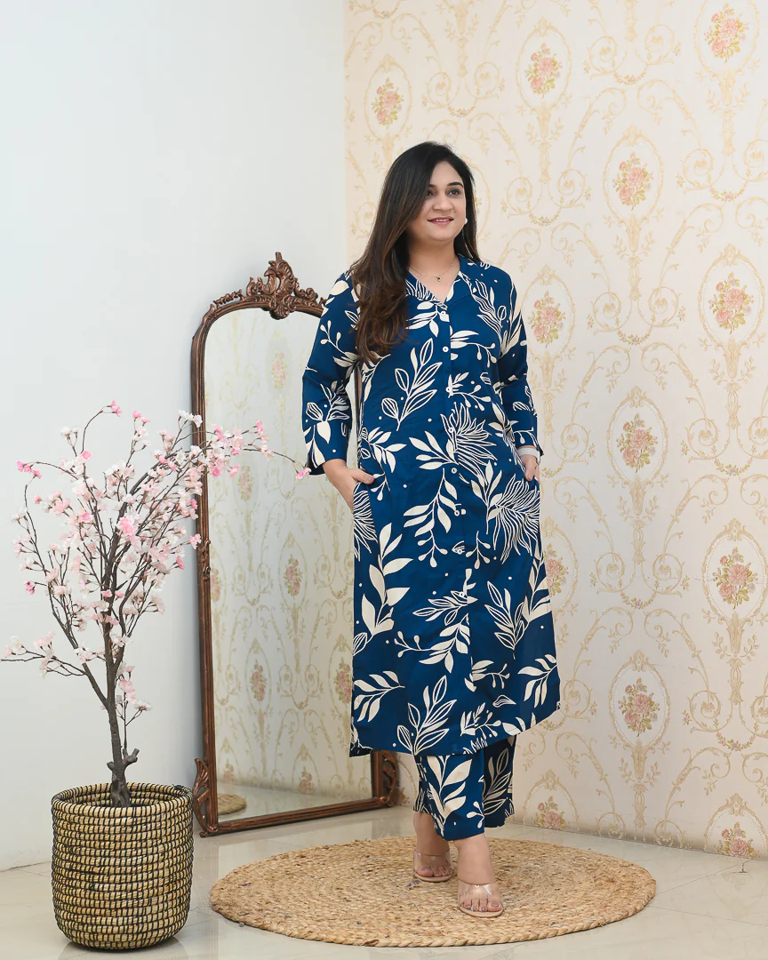 Deep Blue Casual Rayon Coord Set - Image 2